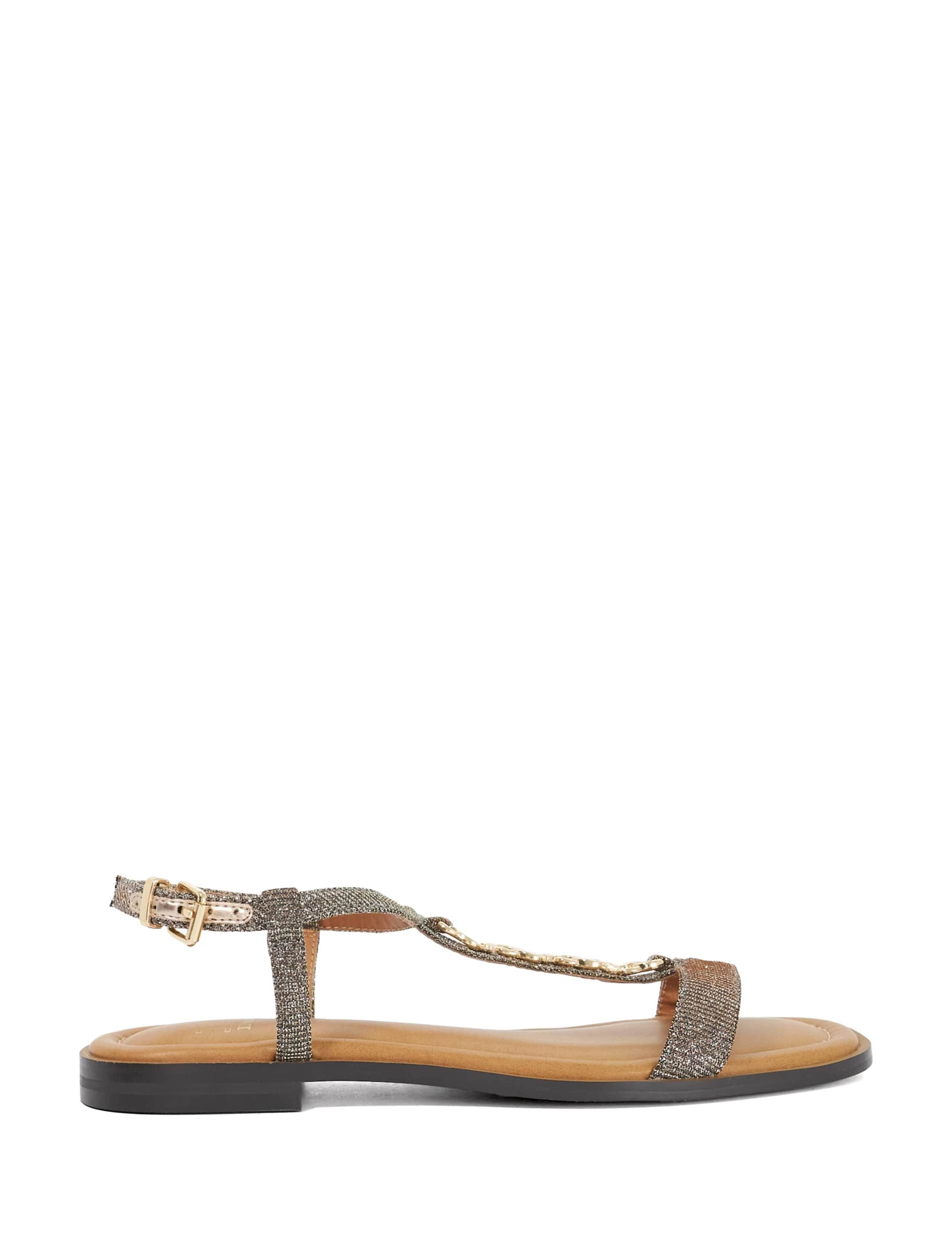 Leather Chain T Bar Flat Sandals
