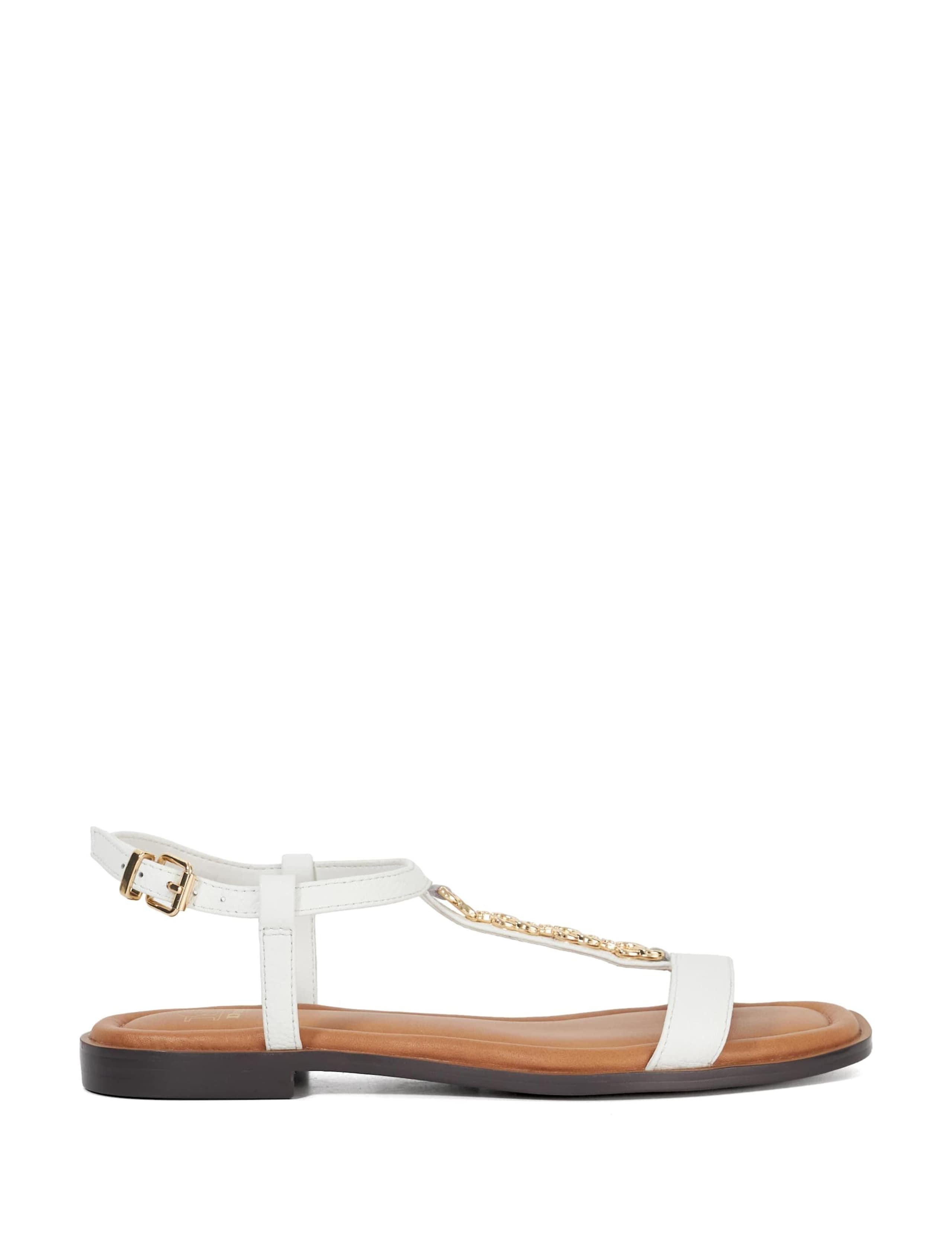 Leather Chain T Bar Flat Sandals