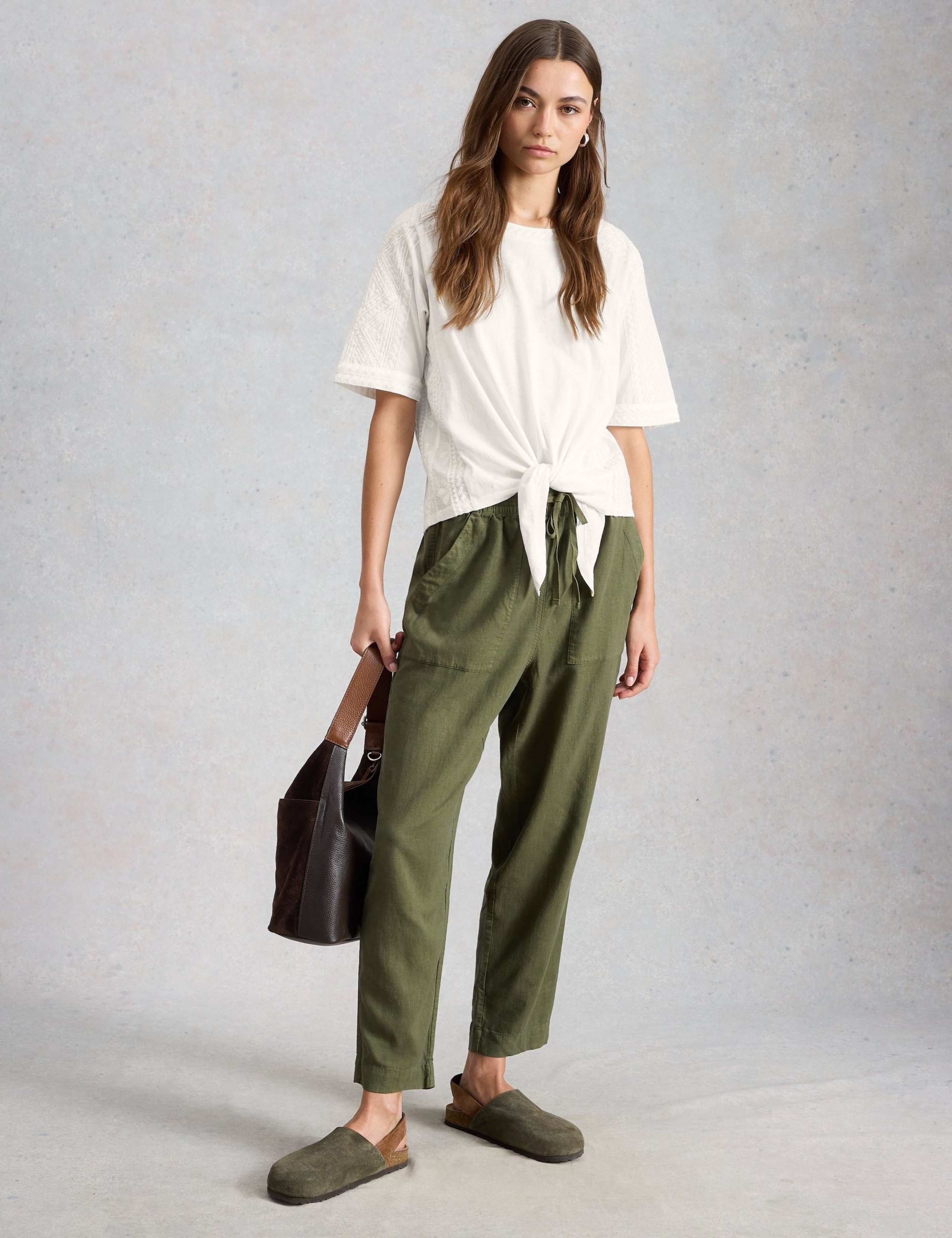 Pure Cotton Embroidered Tie Hem T-Shirt