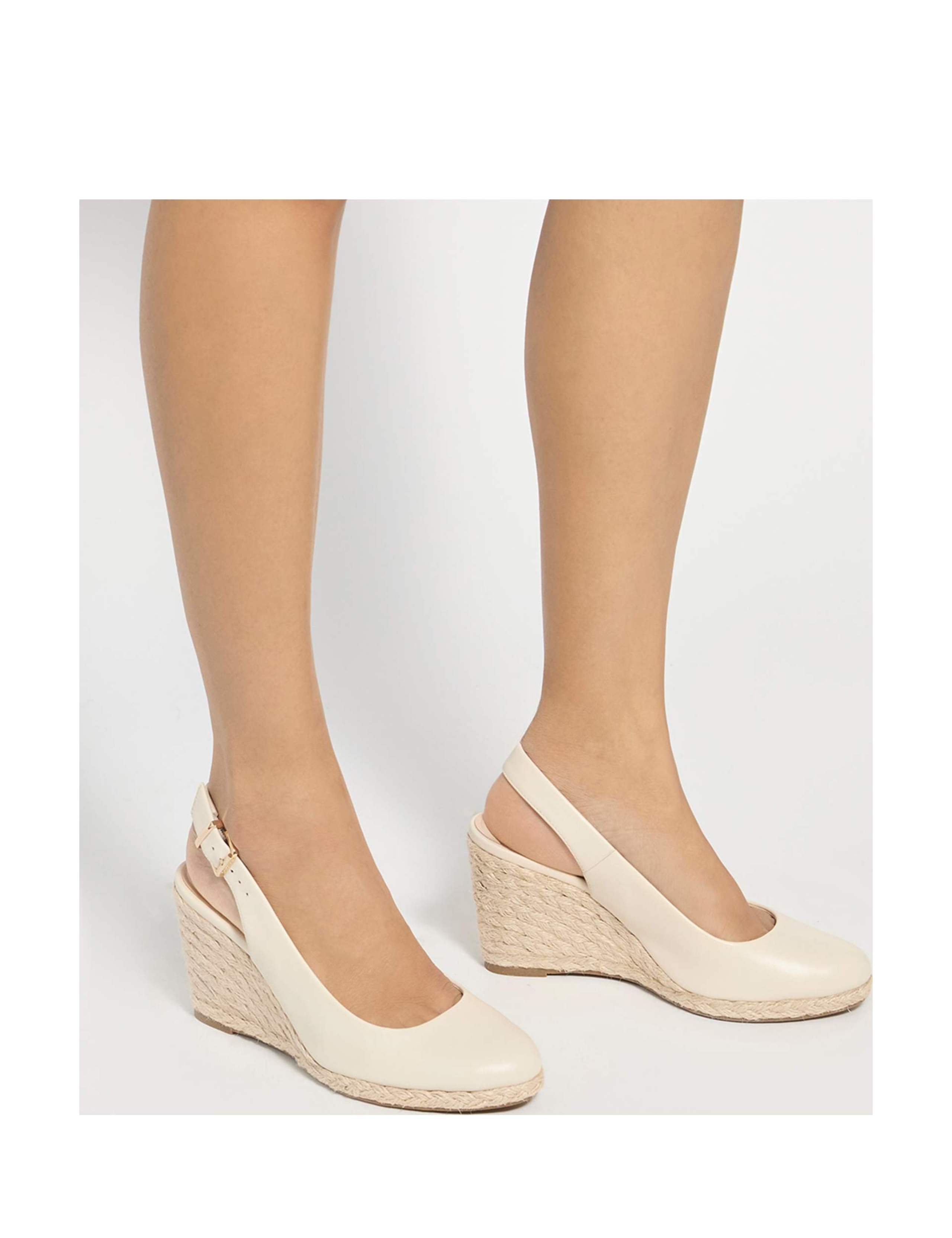 Leather Ankle Strap Wedge Slingback Sandals