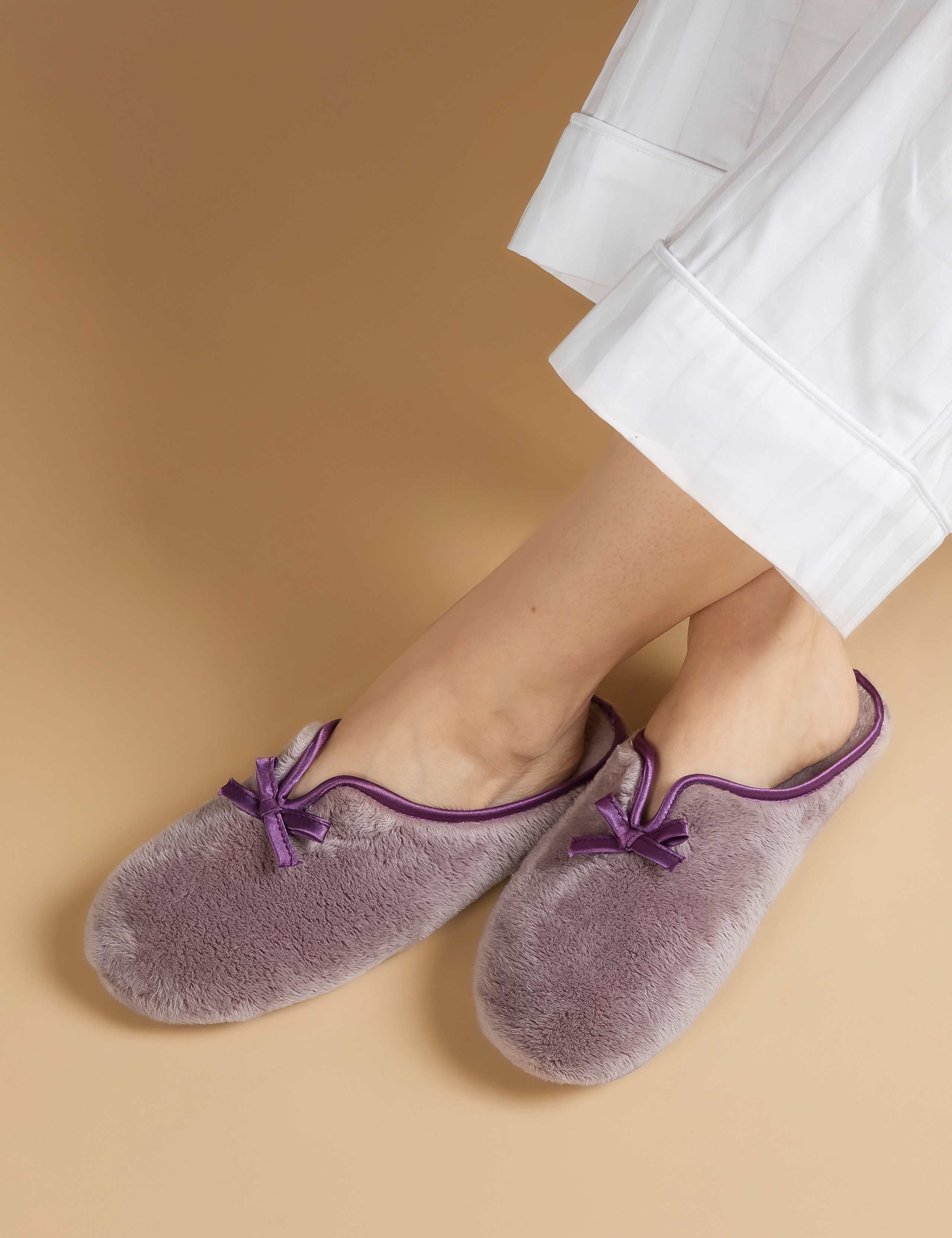 Bow Faux Fur Lined Mule Slippers