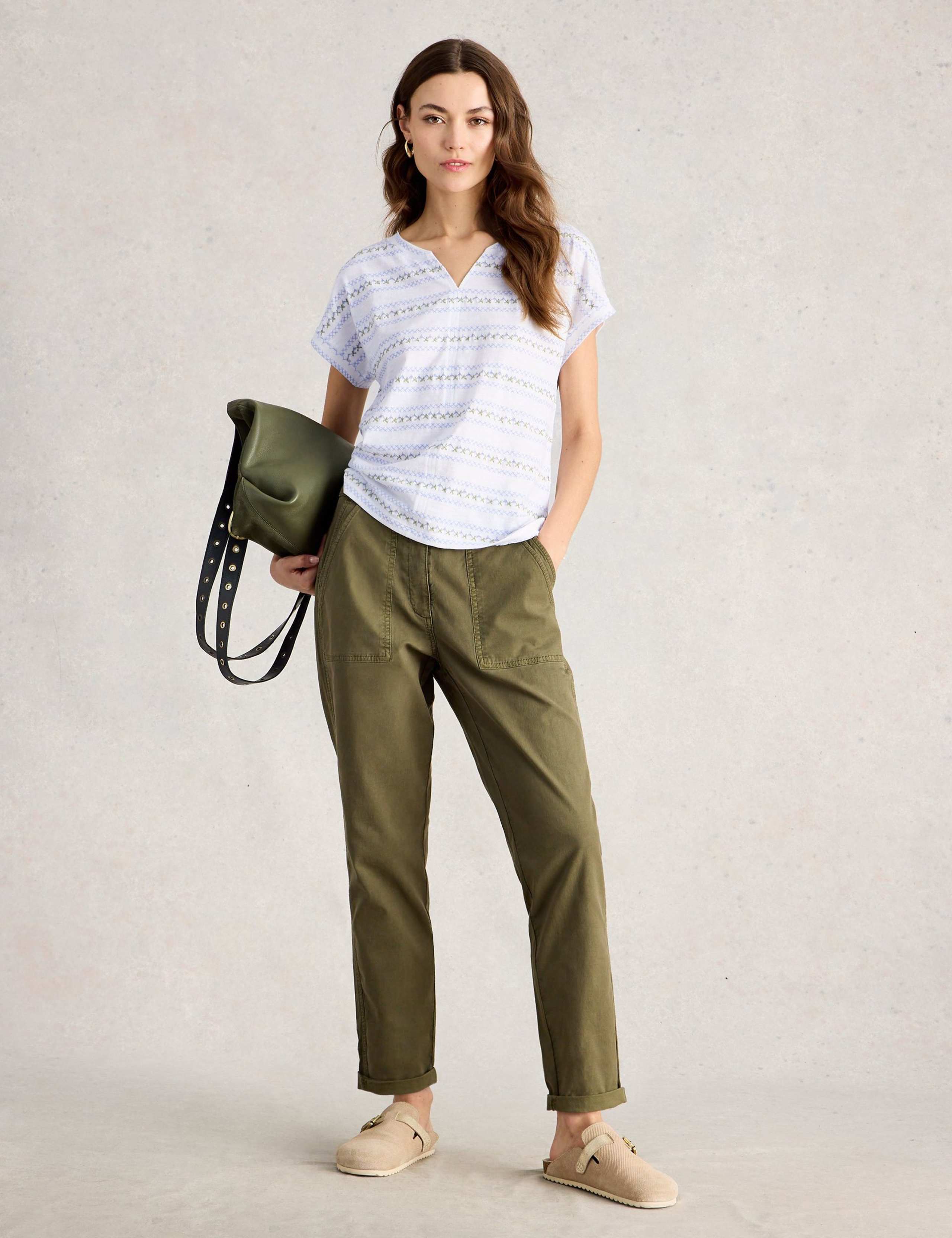 Pure Cotton Embroidered Stripe T-Shirt