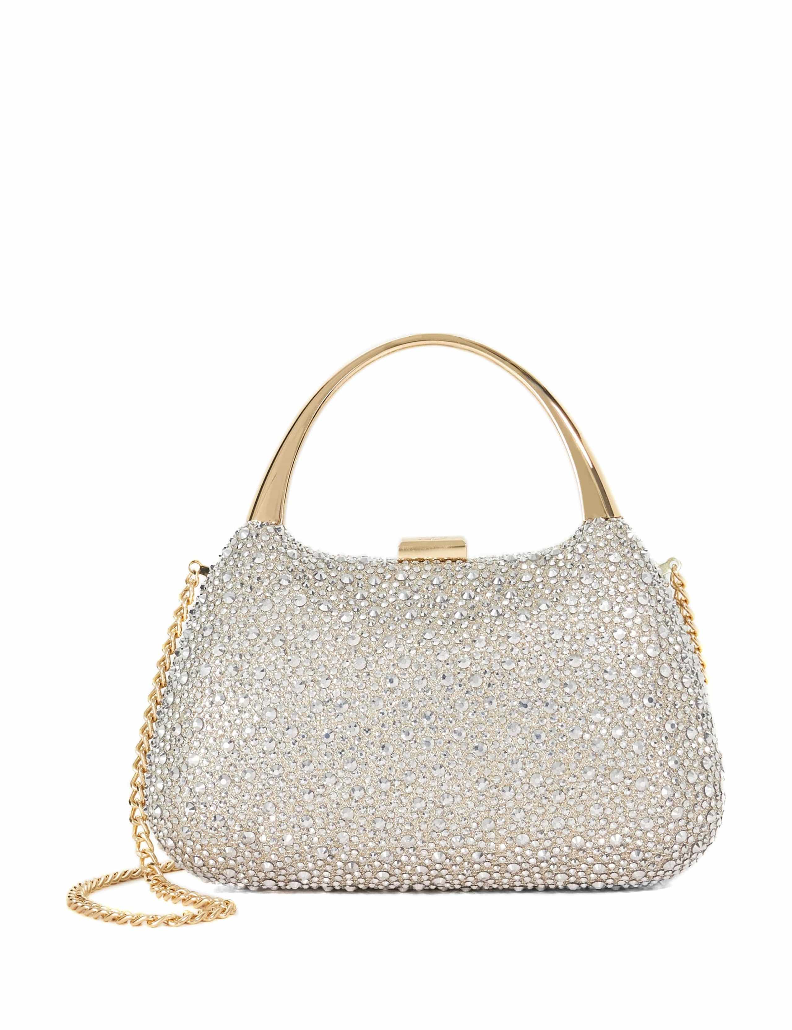 Diamante Gold-Tone Handle Clutch Bag