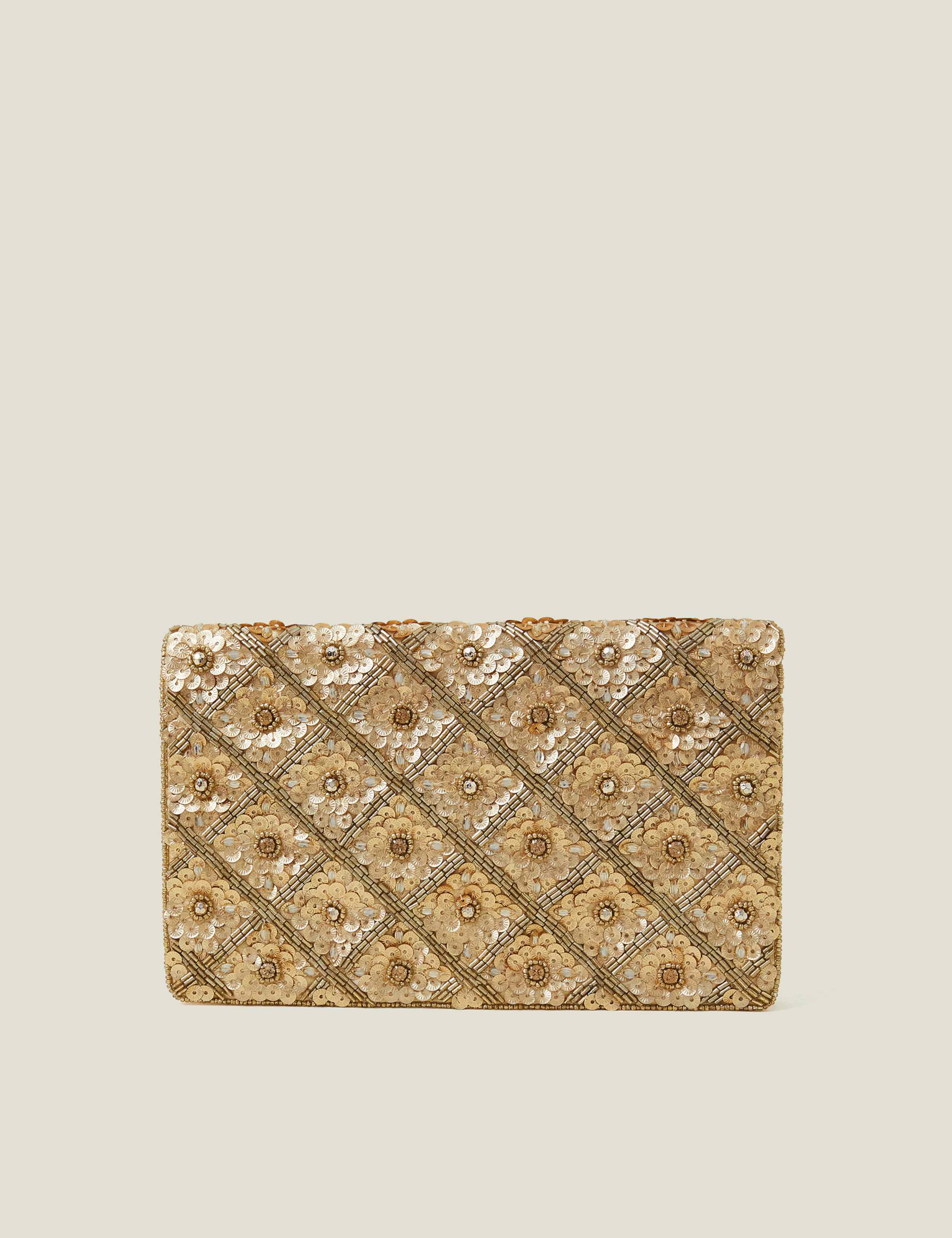Beaded Sequin Chain Strap Clutch Bag