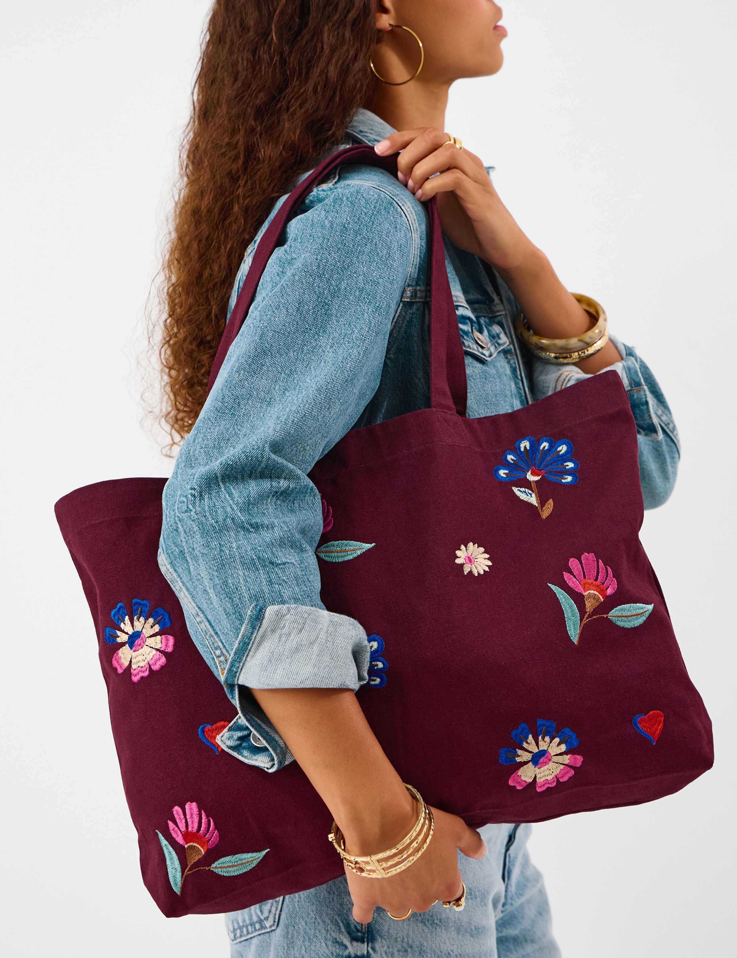 Pure Cotton Floral Embroidered Shopper Bag