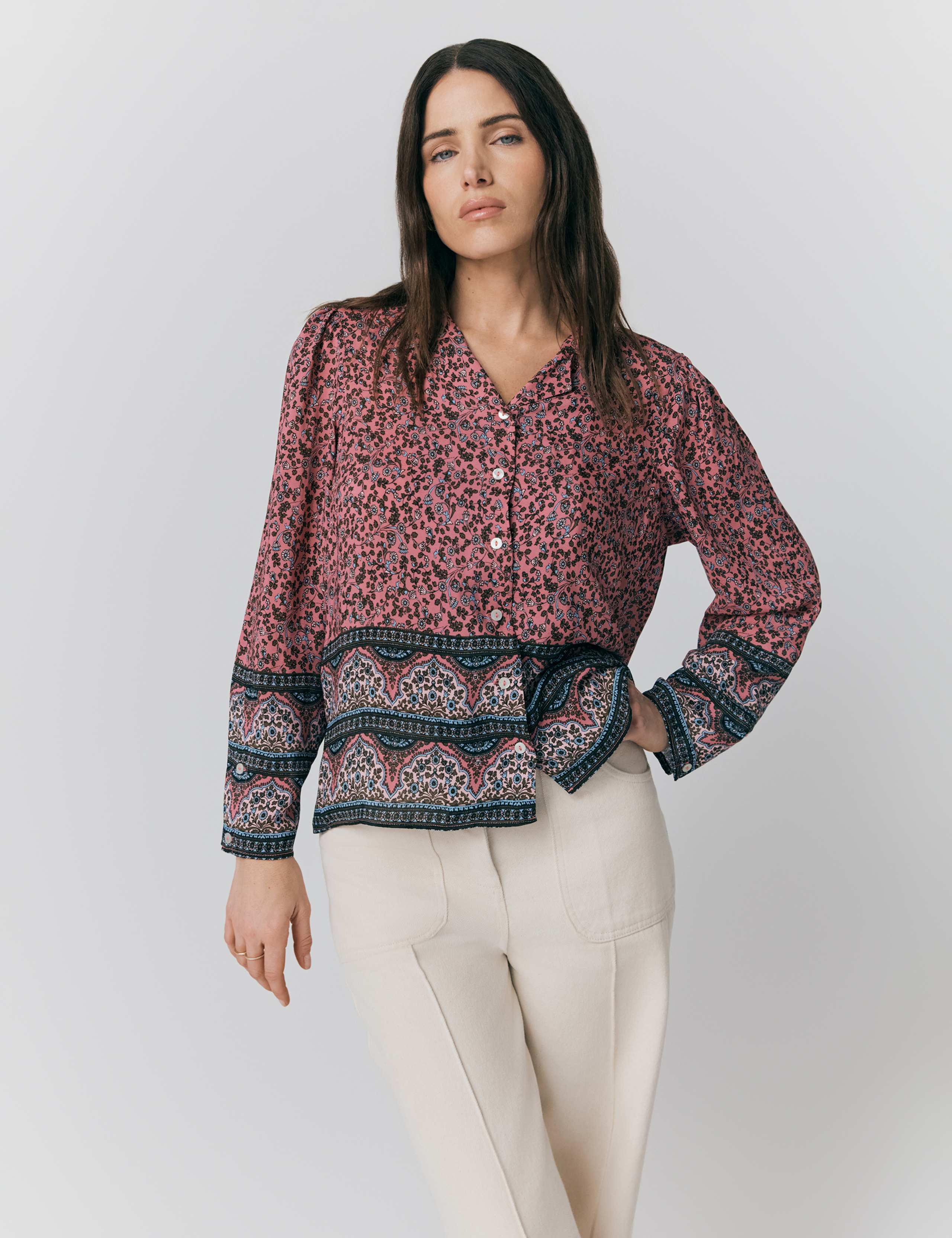 Floral Collared Button Through Blouse