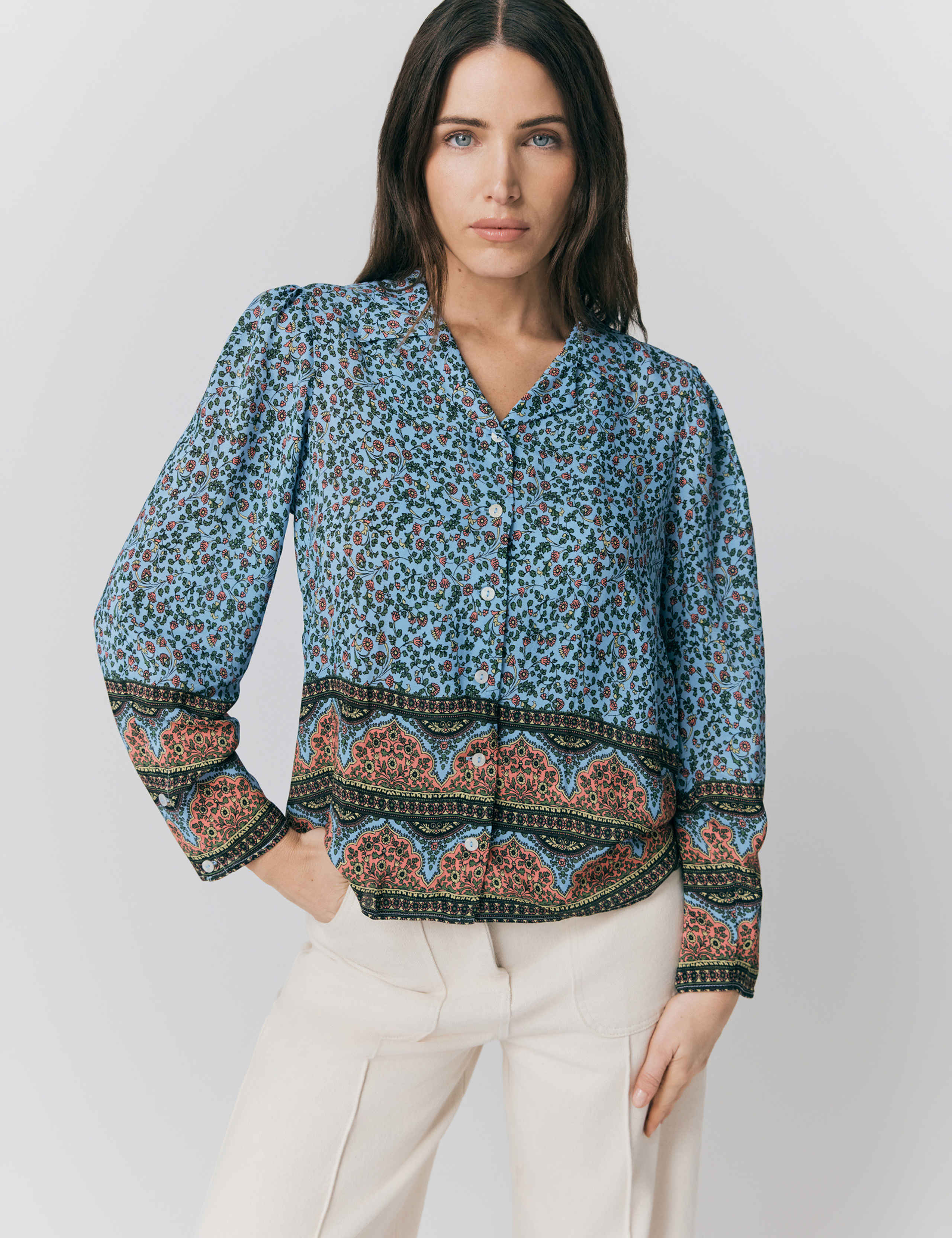Floral Collared Button Through Blouse