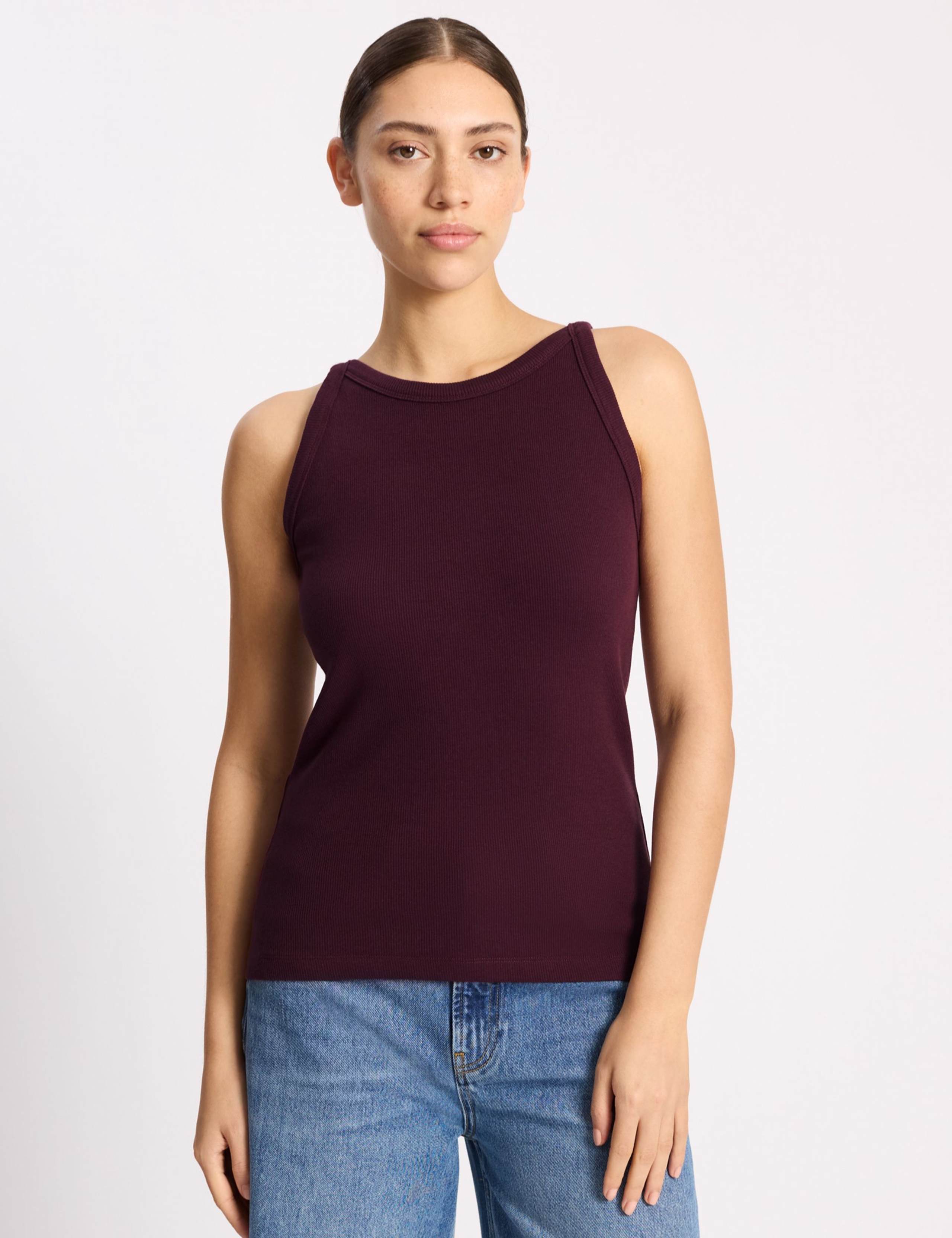 Cotton Rich Ribbed High Neck Vest