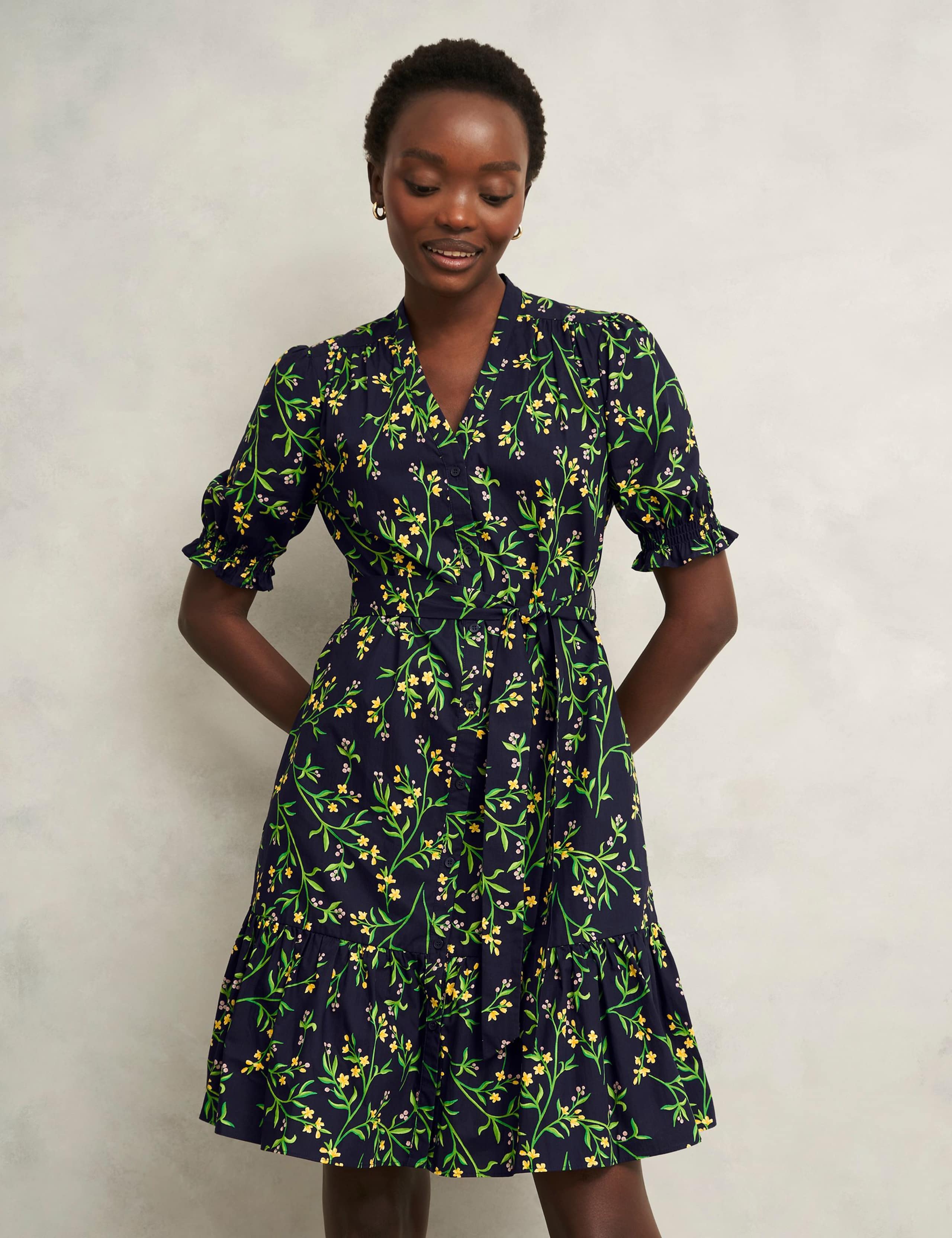 Pure Cotton Floral V-Neck Skater Dress