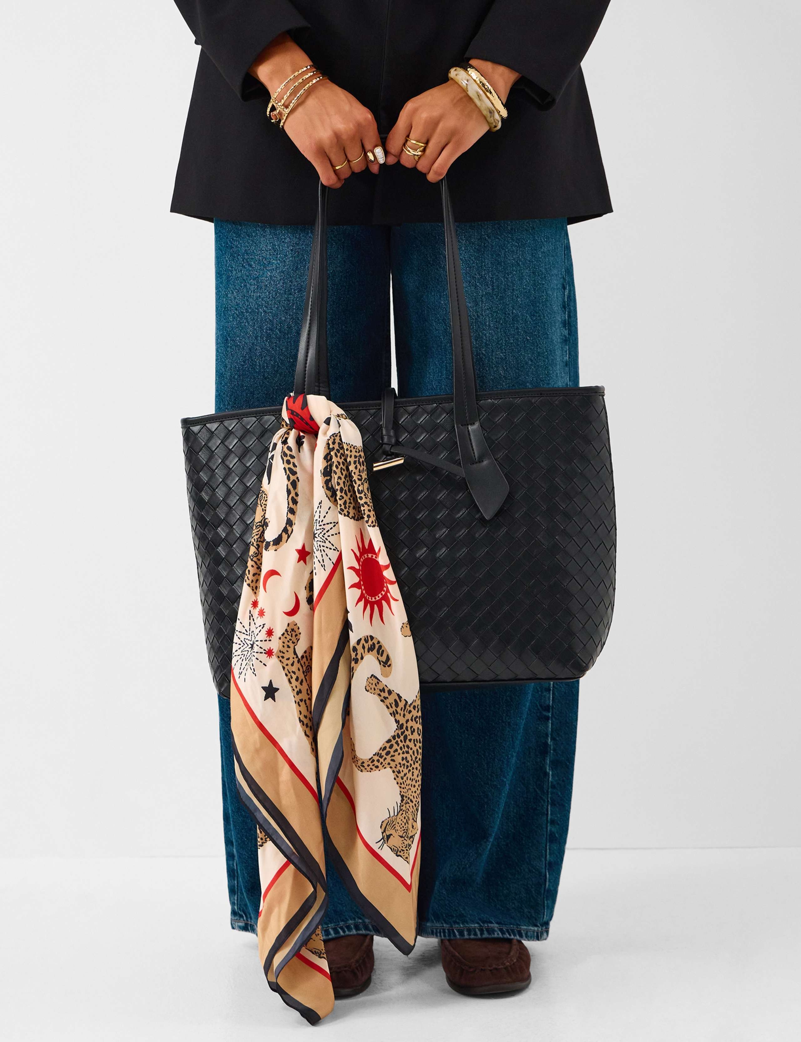 Woven Faux Leather Tote Bag