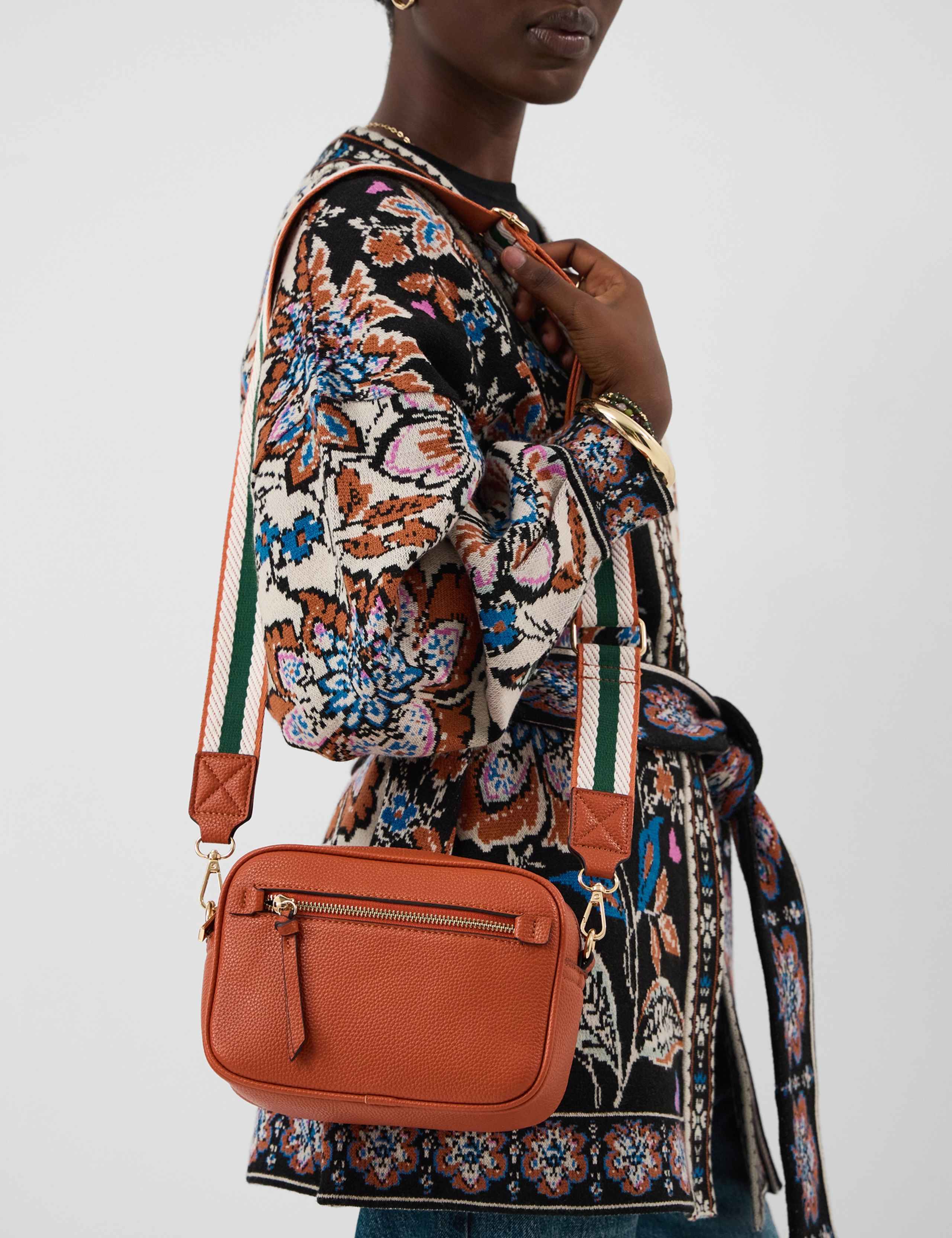 Faux Leather Zip Front Crossbody Bag