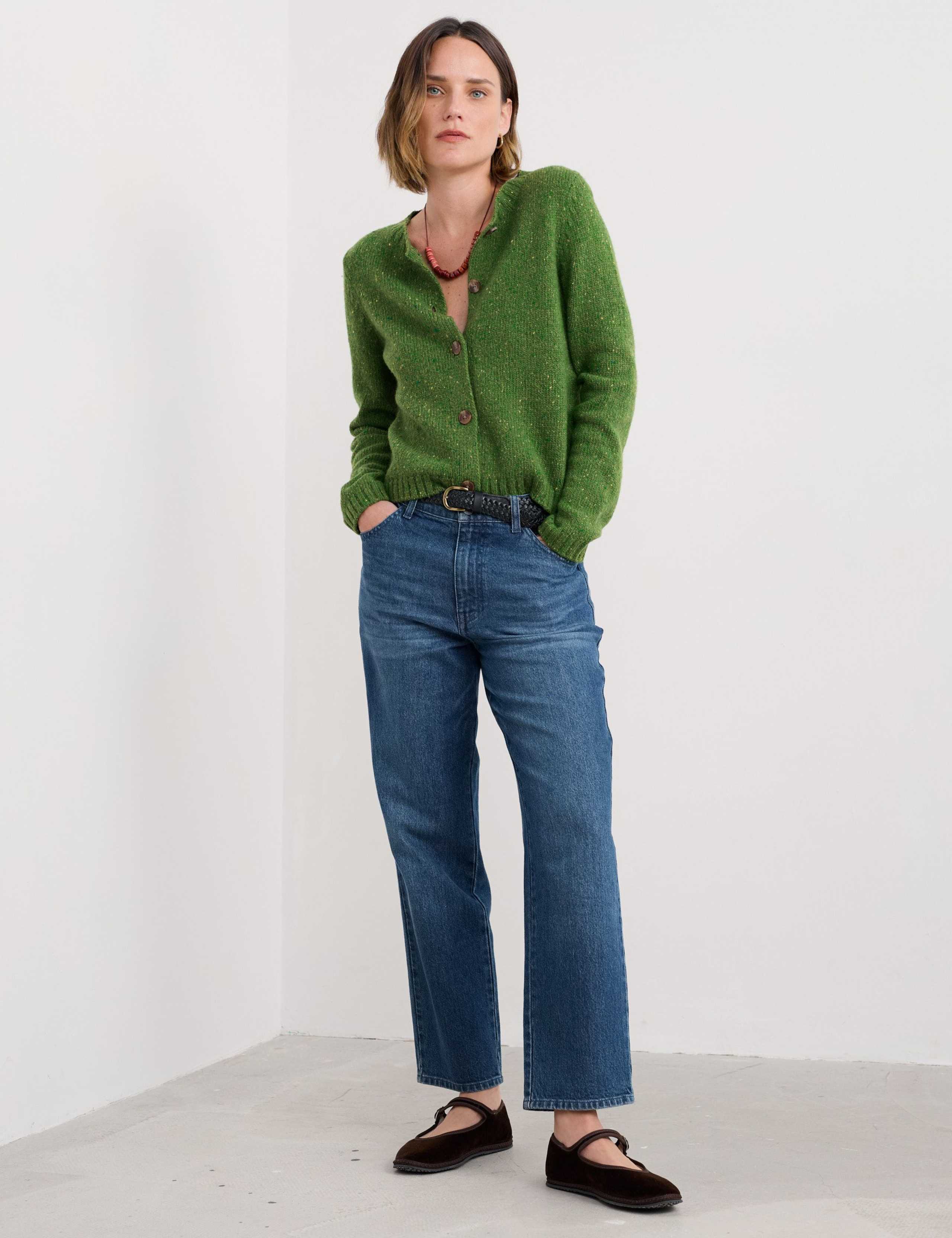 Merino Wool Rich Crew Neck Cardigan