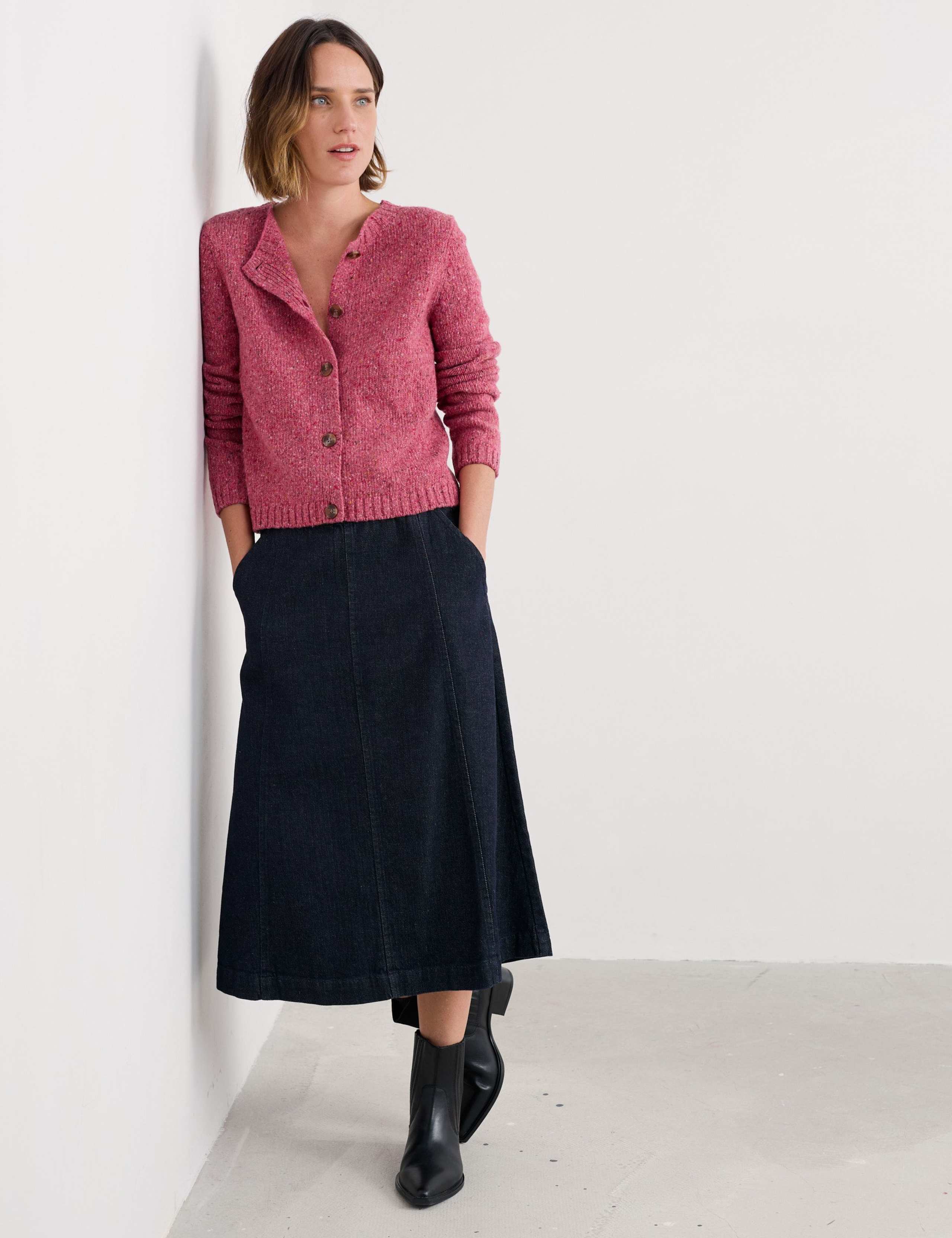 Merino Wool Rich Crew Neck Cardigan