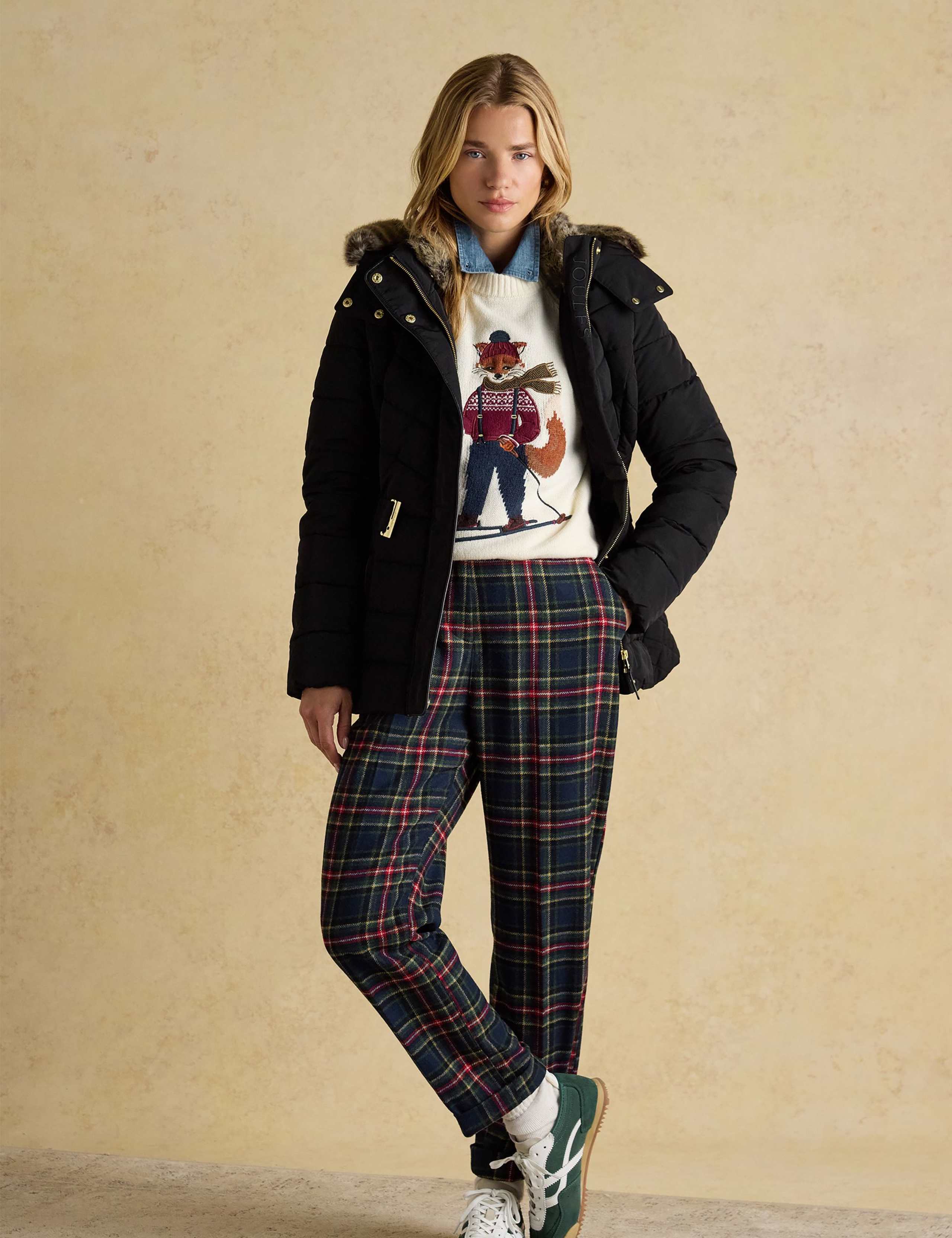 Showerproof Padded Faux Fur Hooded Short Coat