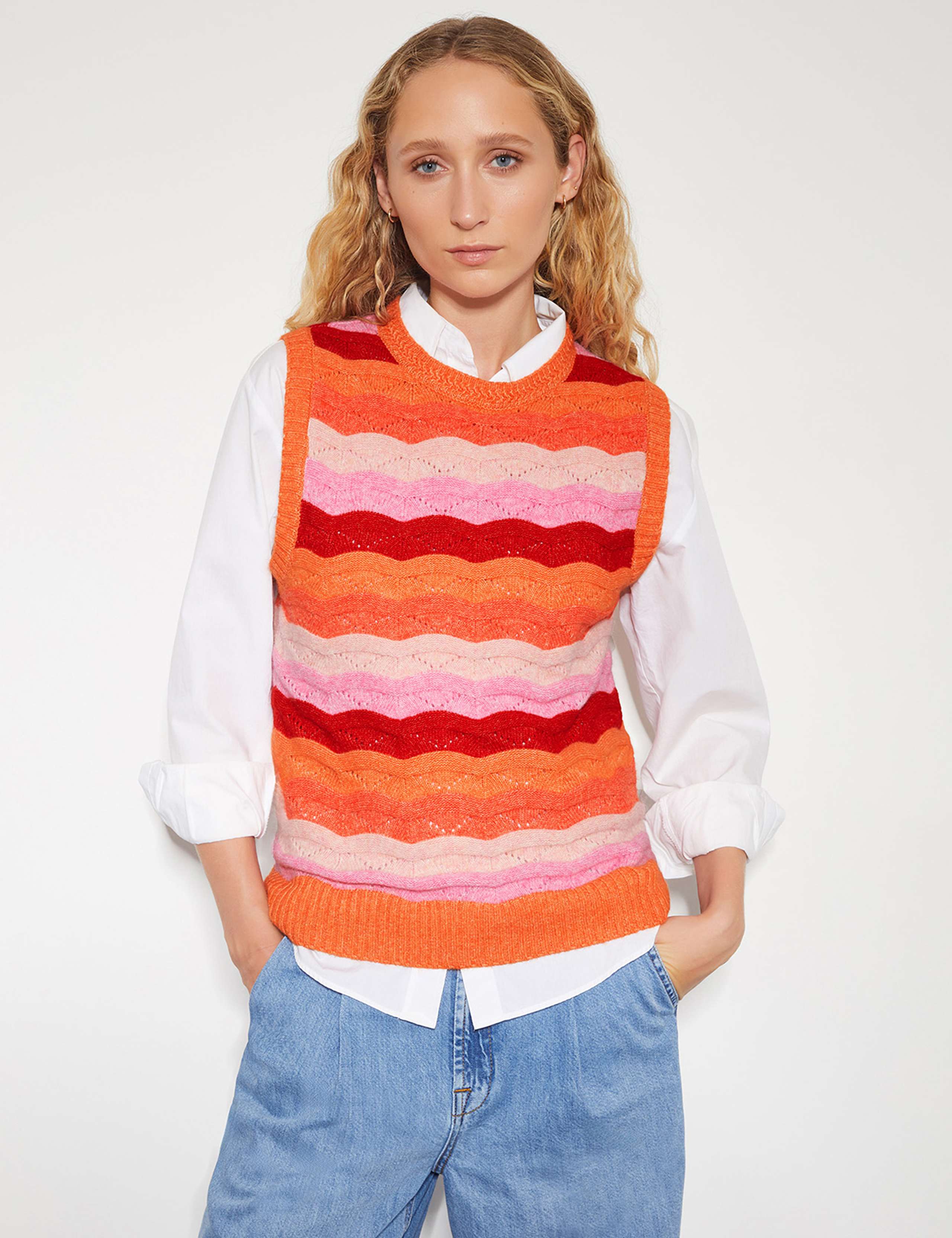 Striped Crew Neck Knitted Vest