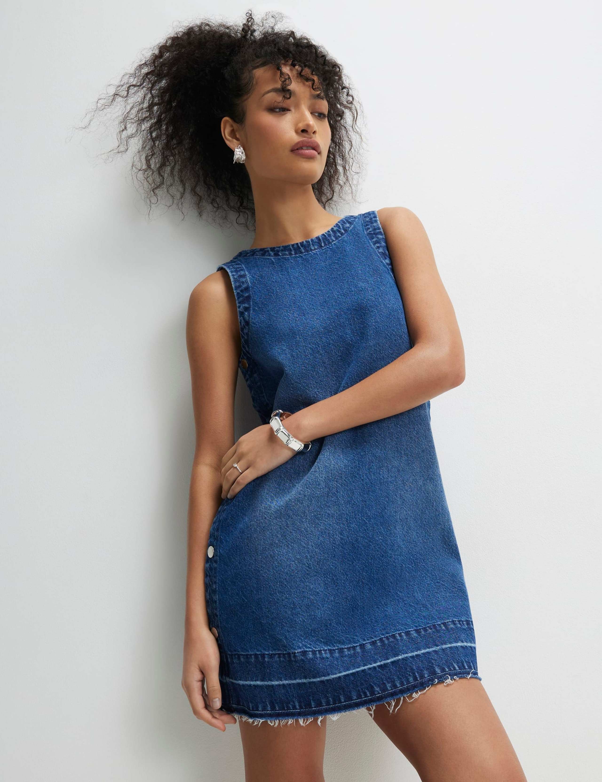 Pure Cotton Button Detail Mini Shift Dress