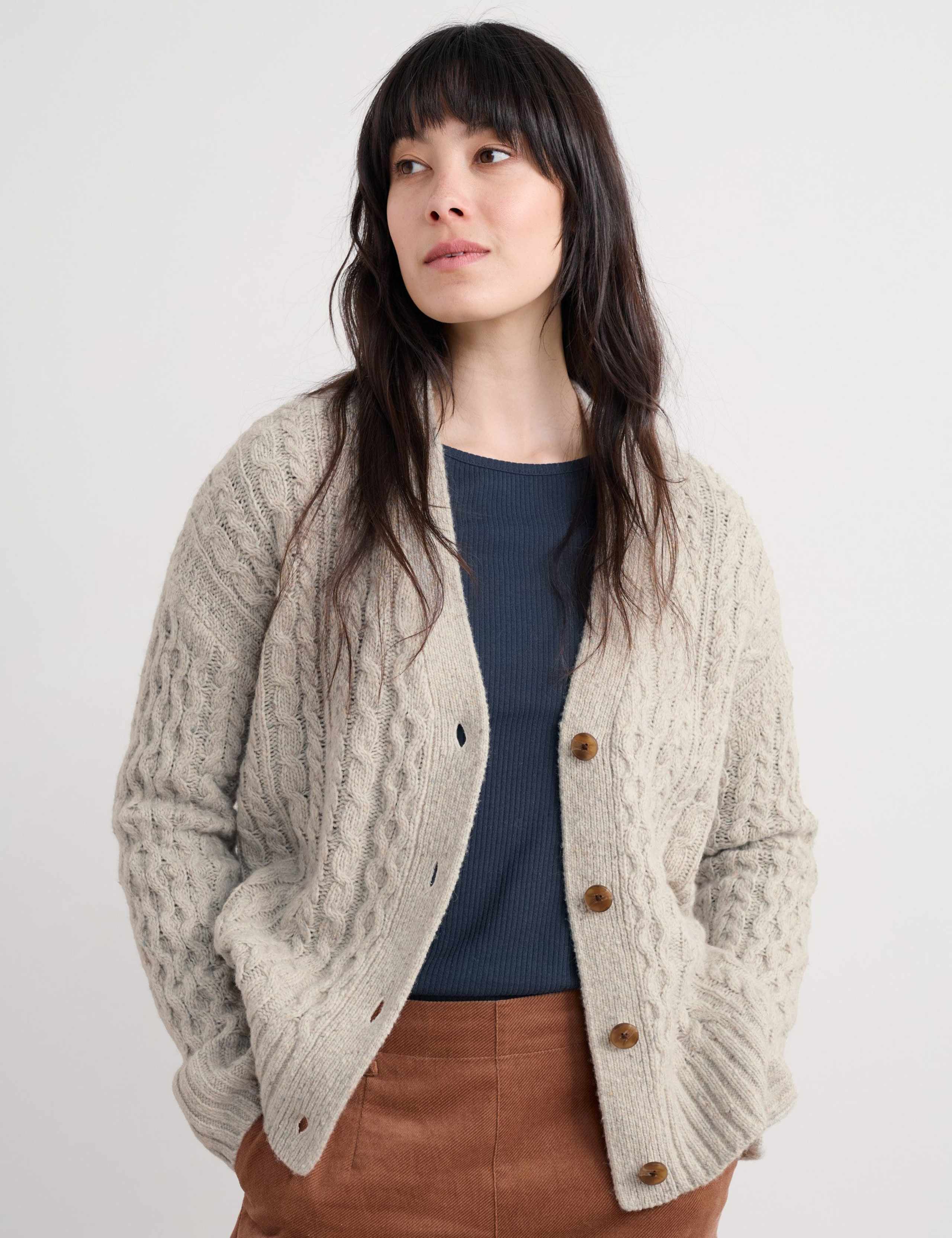 Merino Wool Rich Cable Knit Cardigan
