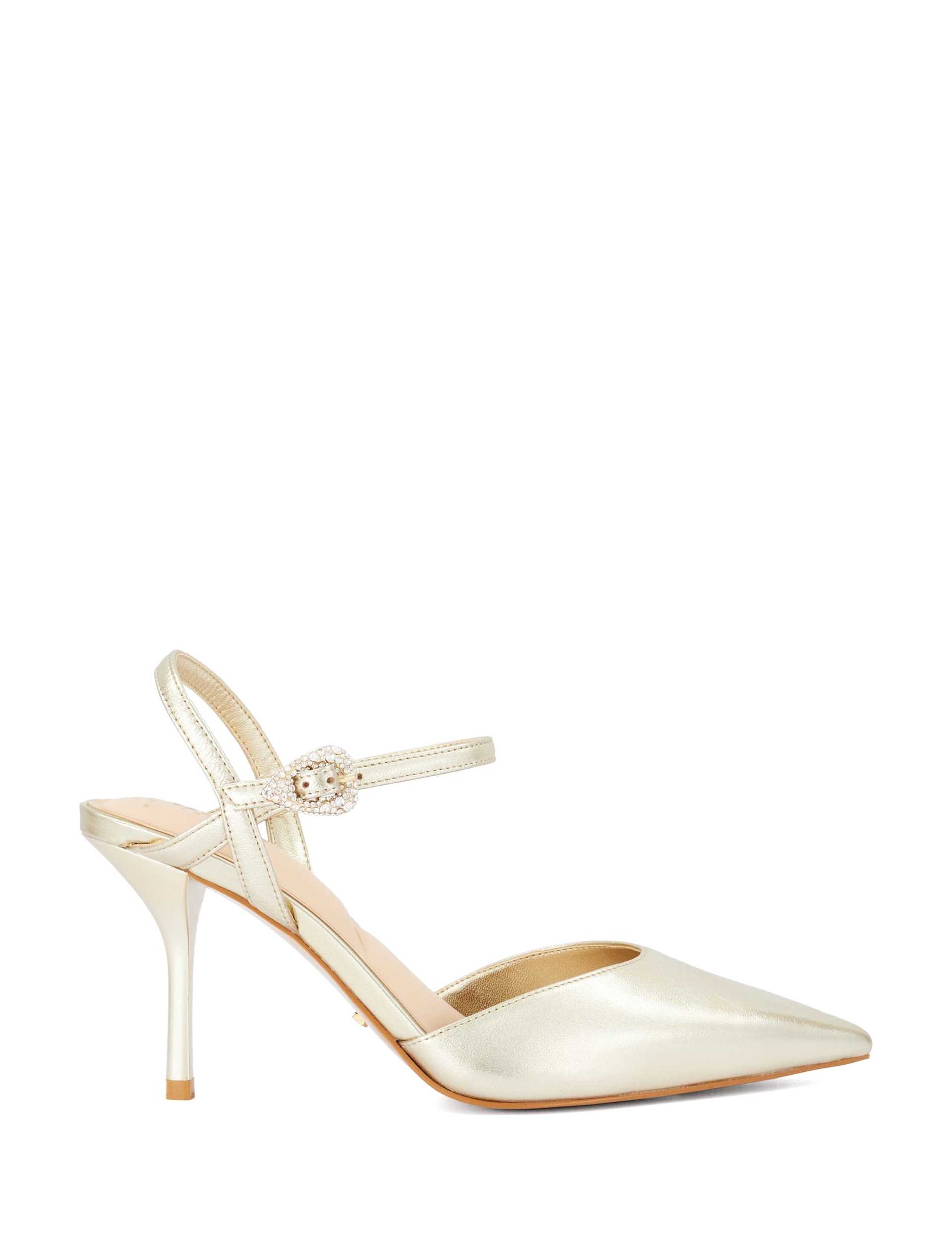 Leather Cross Strap Pointed Toe Stiletto Court Shoes