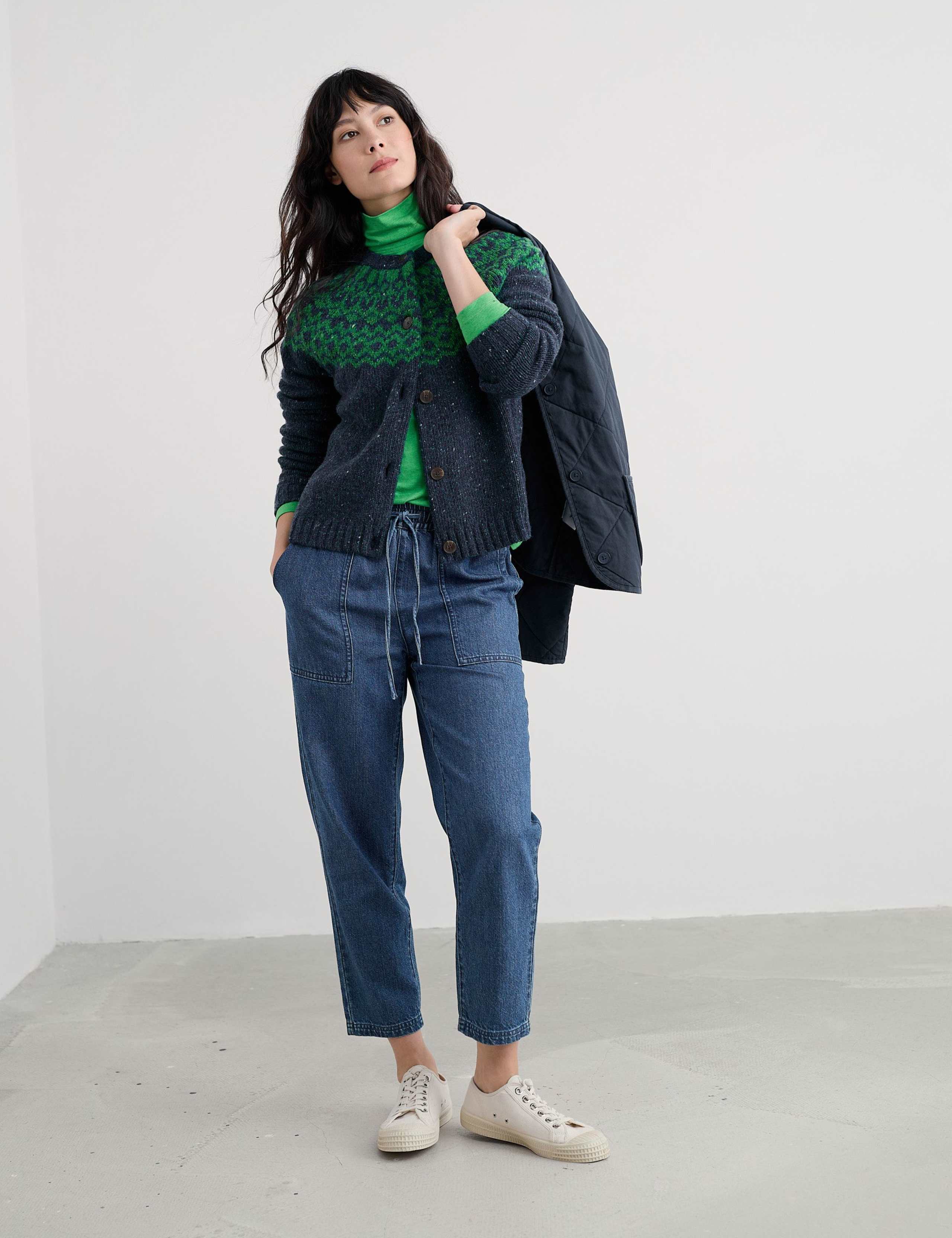 Merino Wool Rich Embroidered Relaxed Cardigan