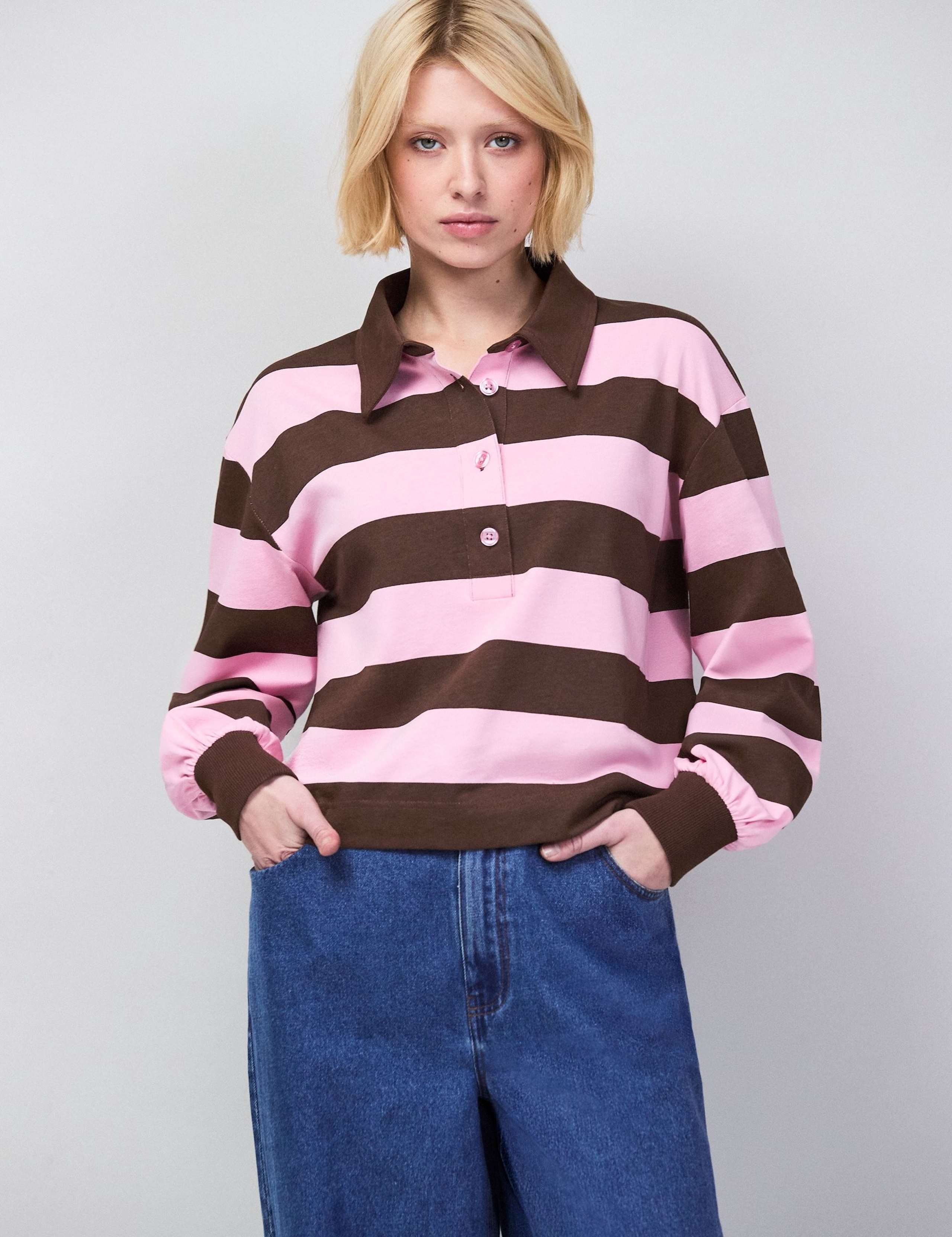 Pure Cotton Striped Relaxed Polo Shirt