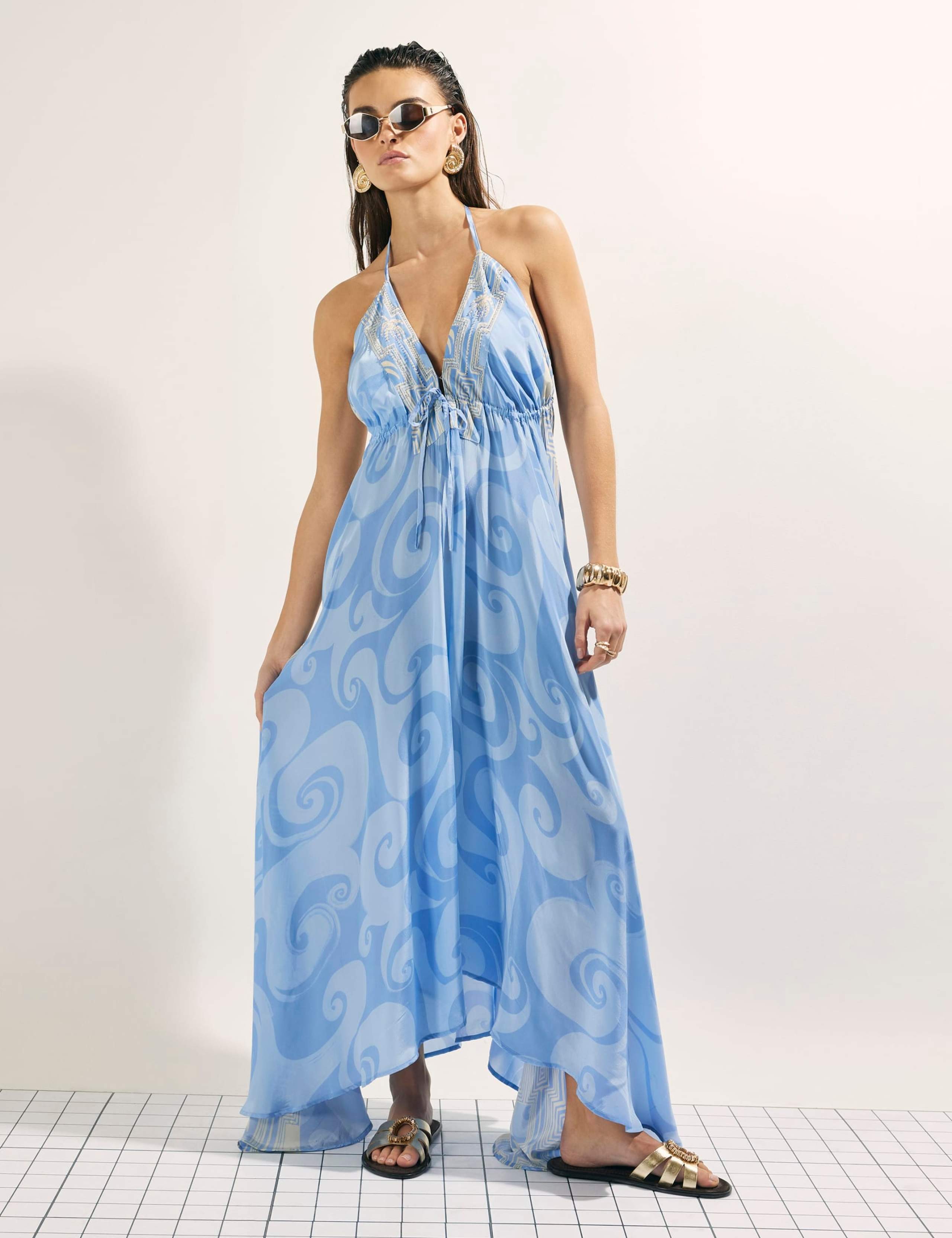 Printed Halter Neck Maxi Beach Dress