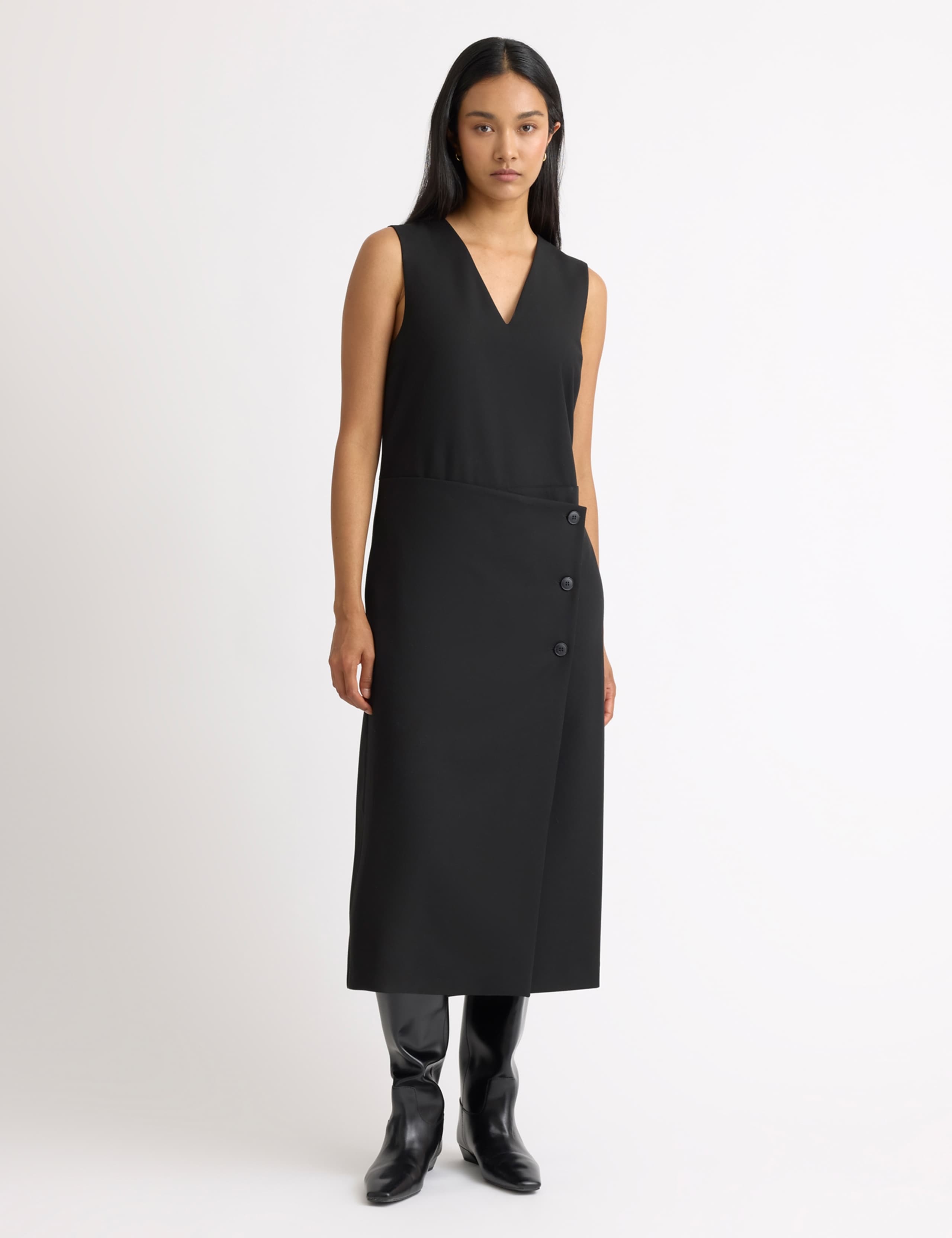 V-Neck Midi Tailored Wrap Dress