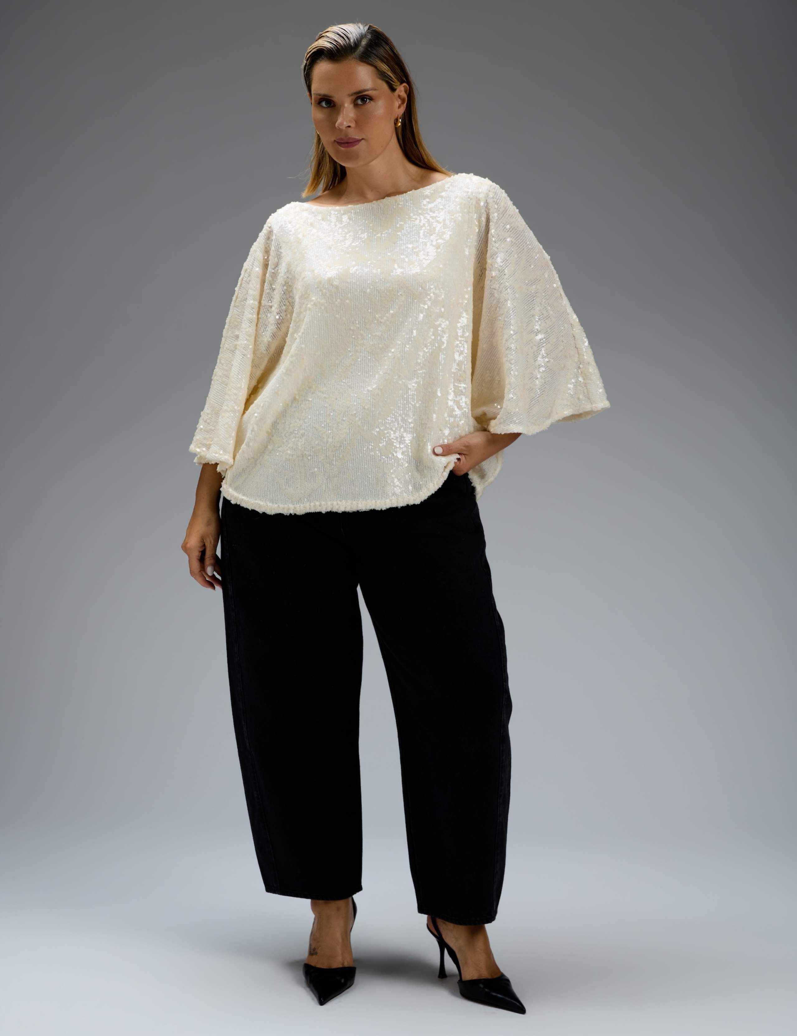 Sequin Slash Neck Cape Top