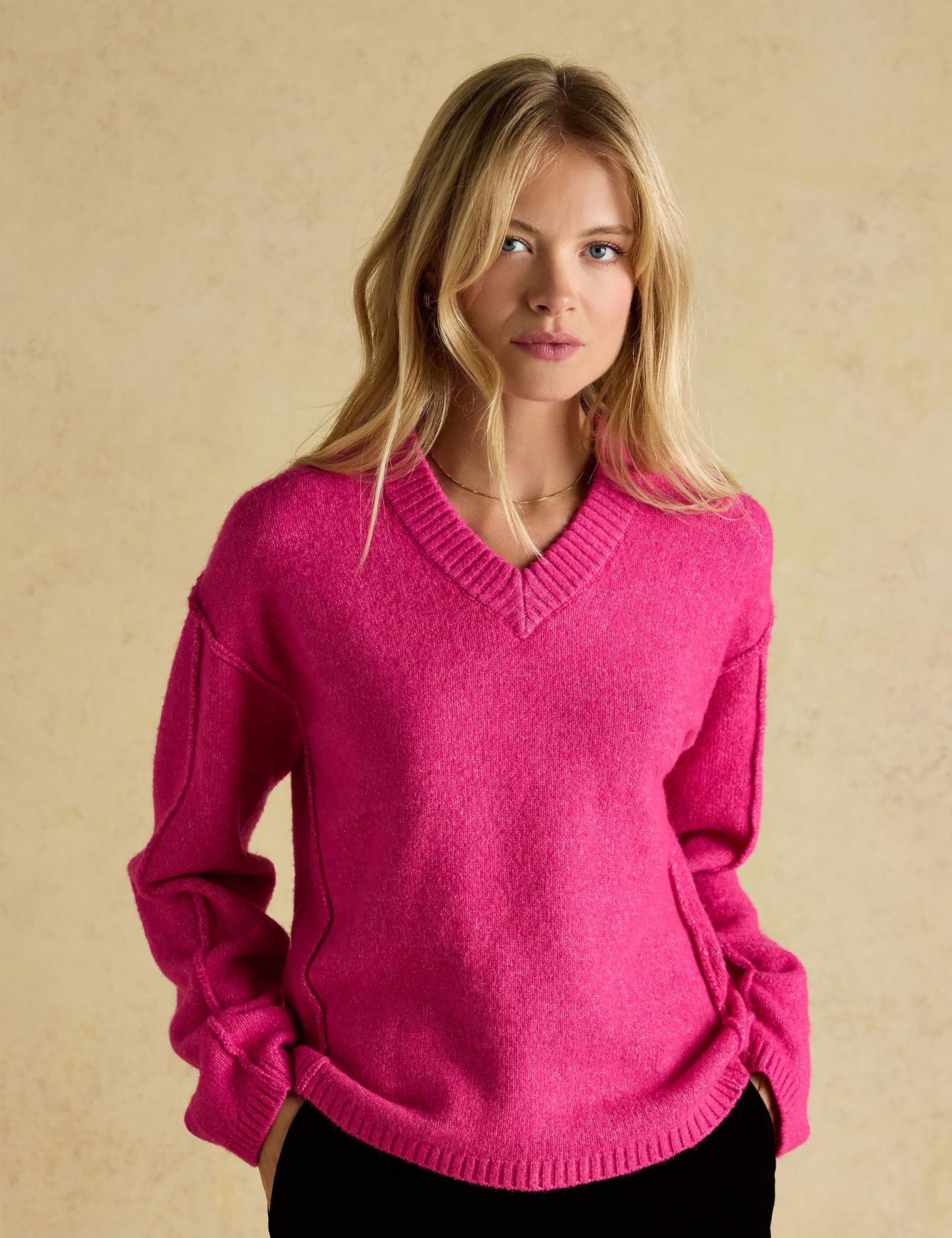 Textured Seam Detail V-Neck Jumper