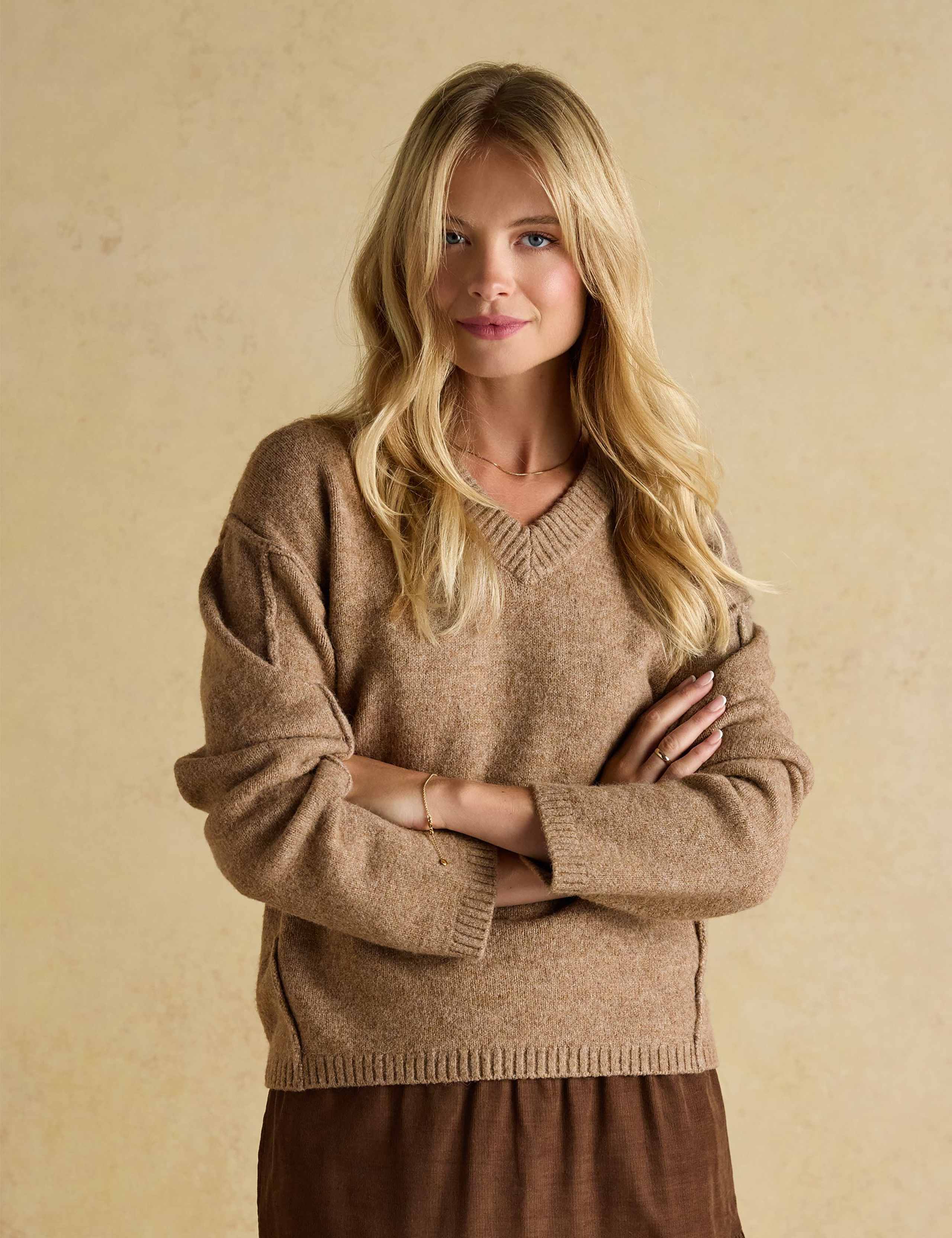 Textured Seam Detail V-Neck Jumper