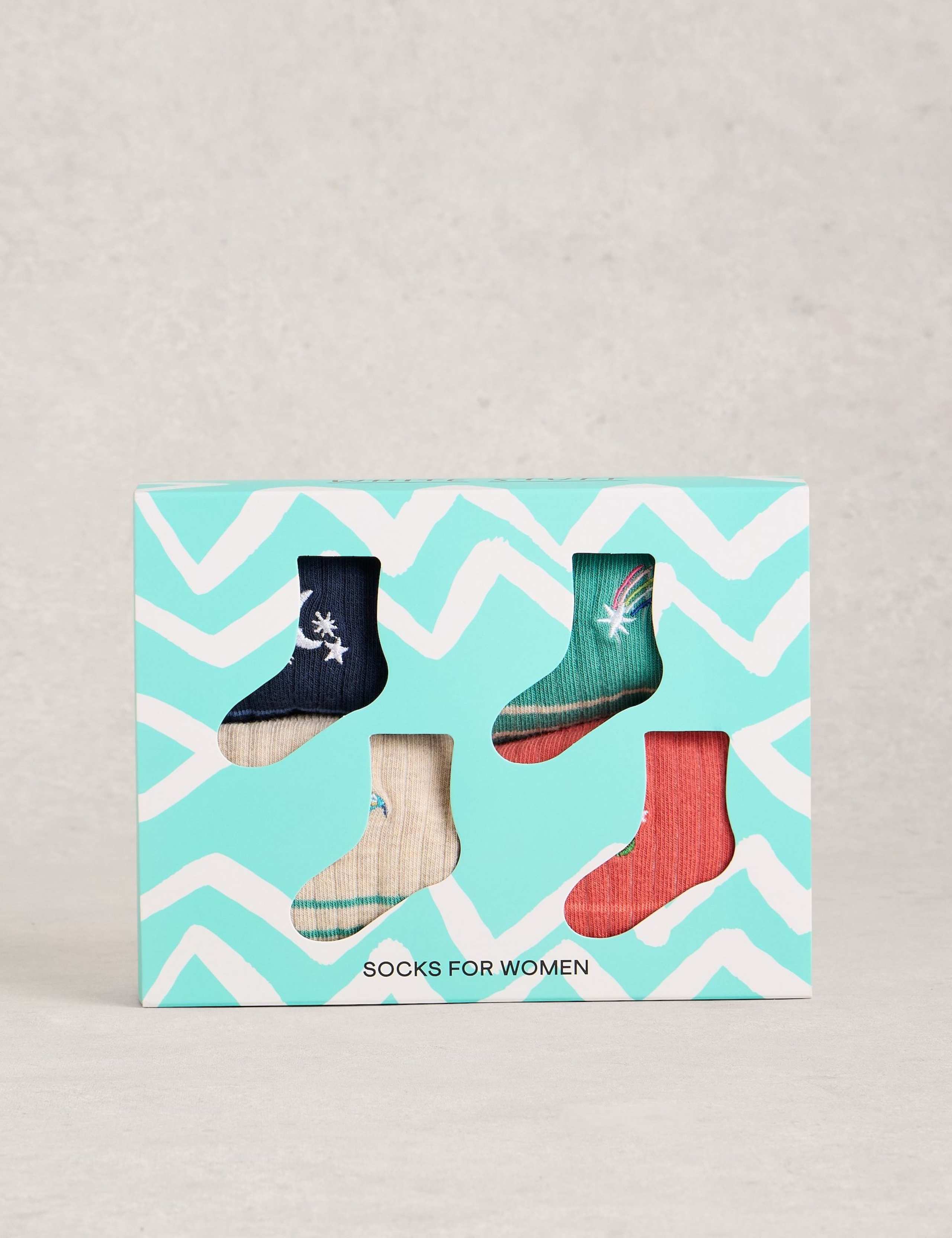 4 Pack Cotton Rich Embroidered Ankle High Socks