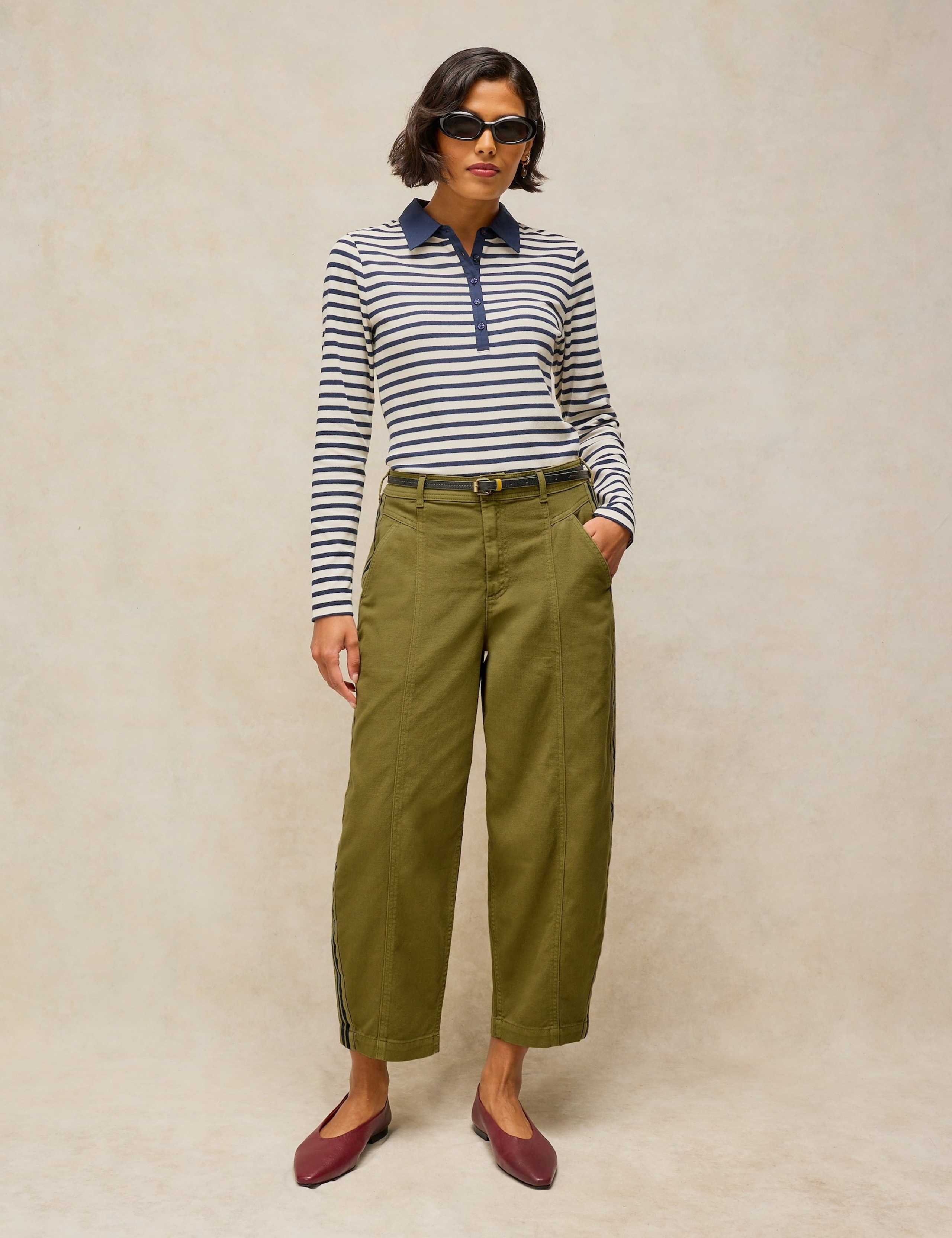Pure Cotton Utility Barrel Leg Trousers