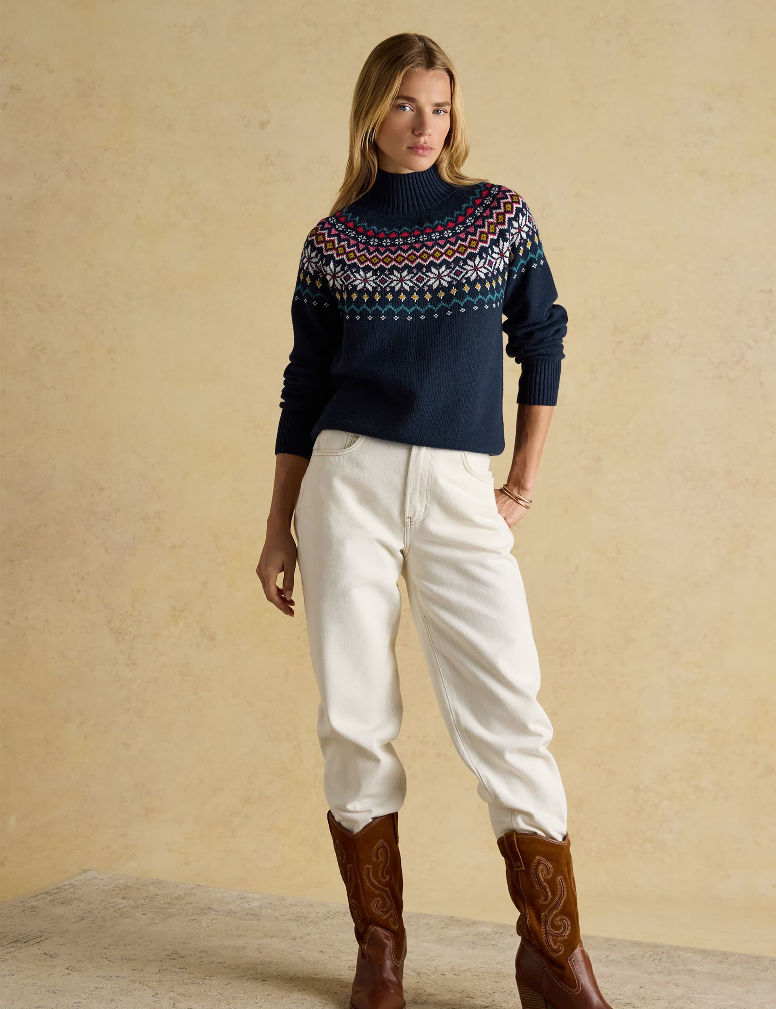 Cotton Rich High Neck Fair Isle Jumper