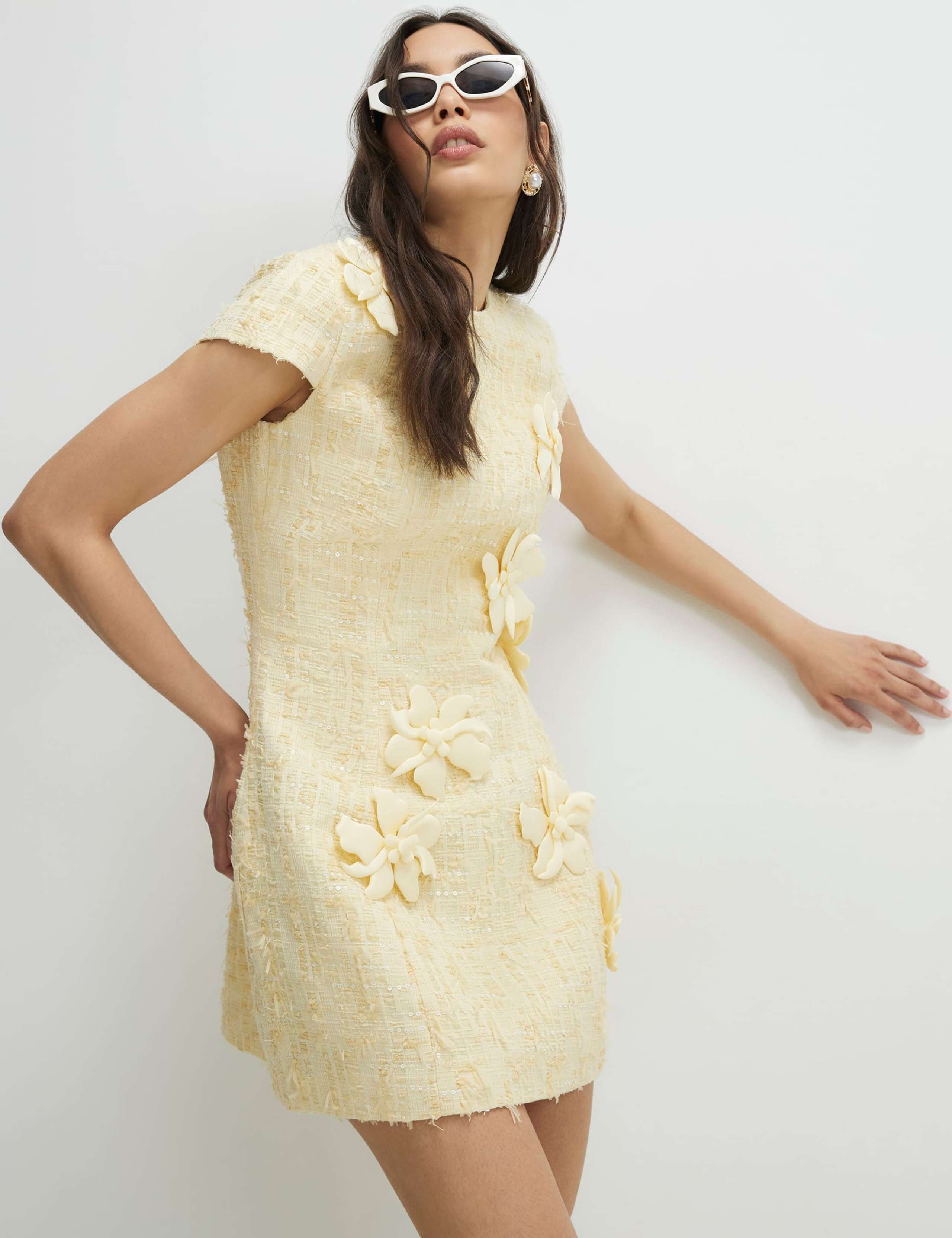 Textured 3D Flower Mini Shift Dress