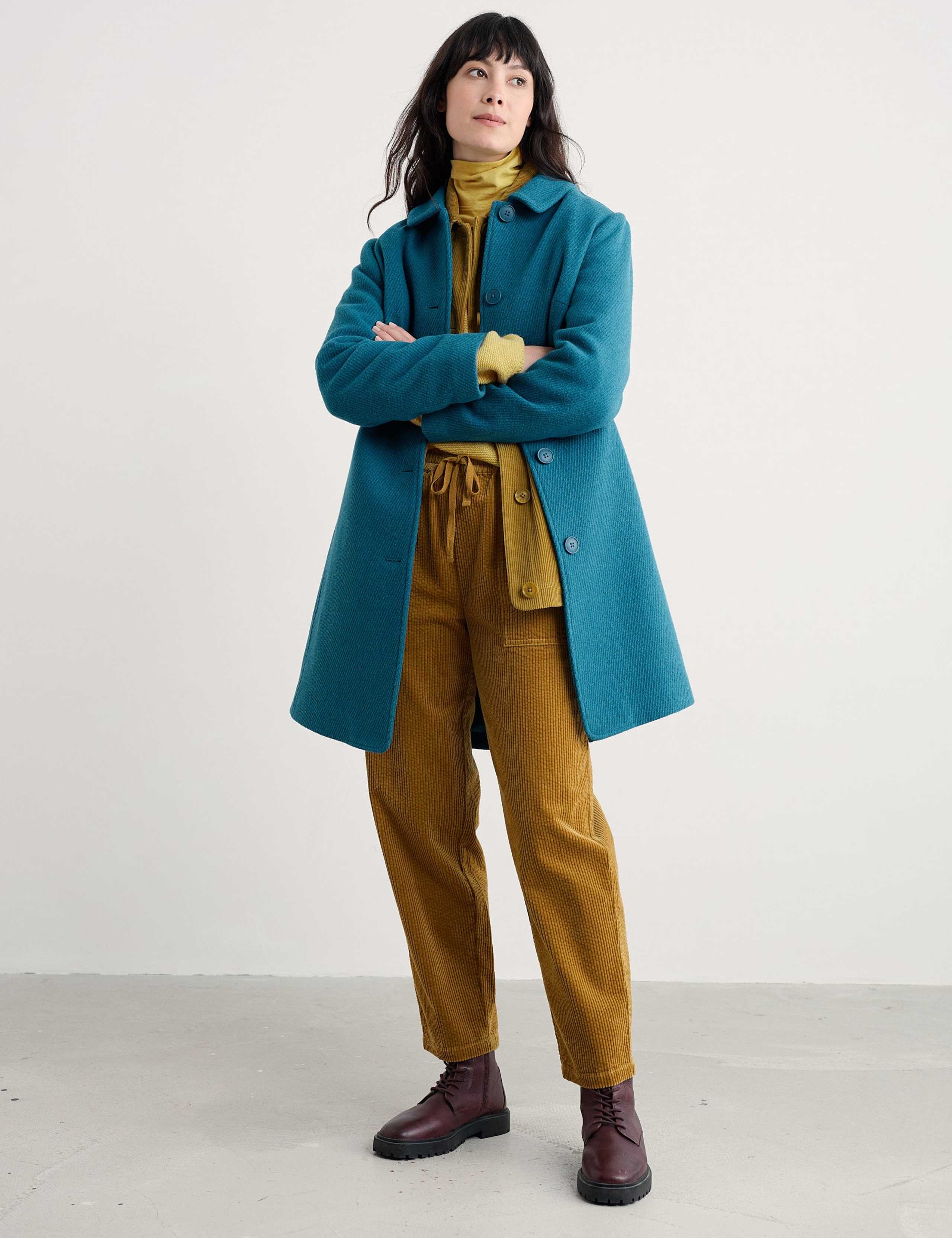 Wool Blend Collared Single Breasted Coat