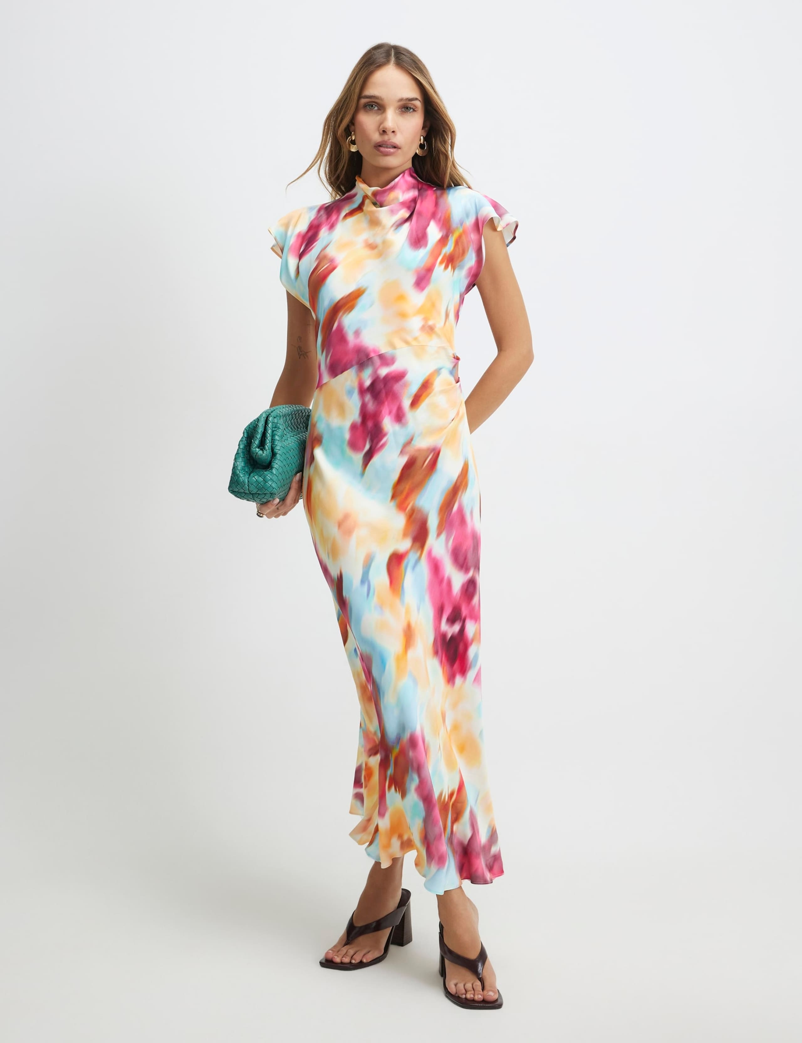 Printed Cowl Neck Midaxi Column Dress