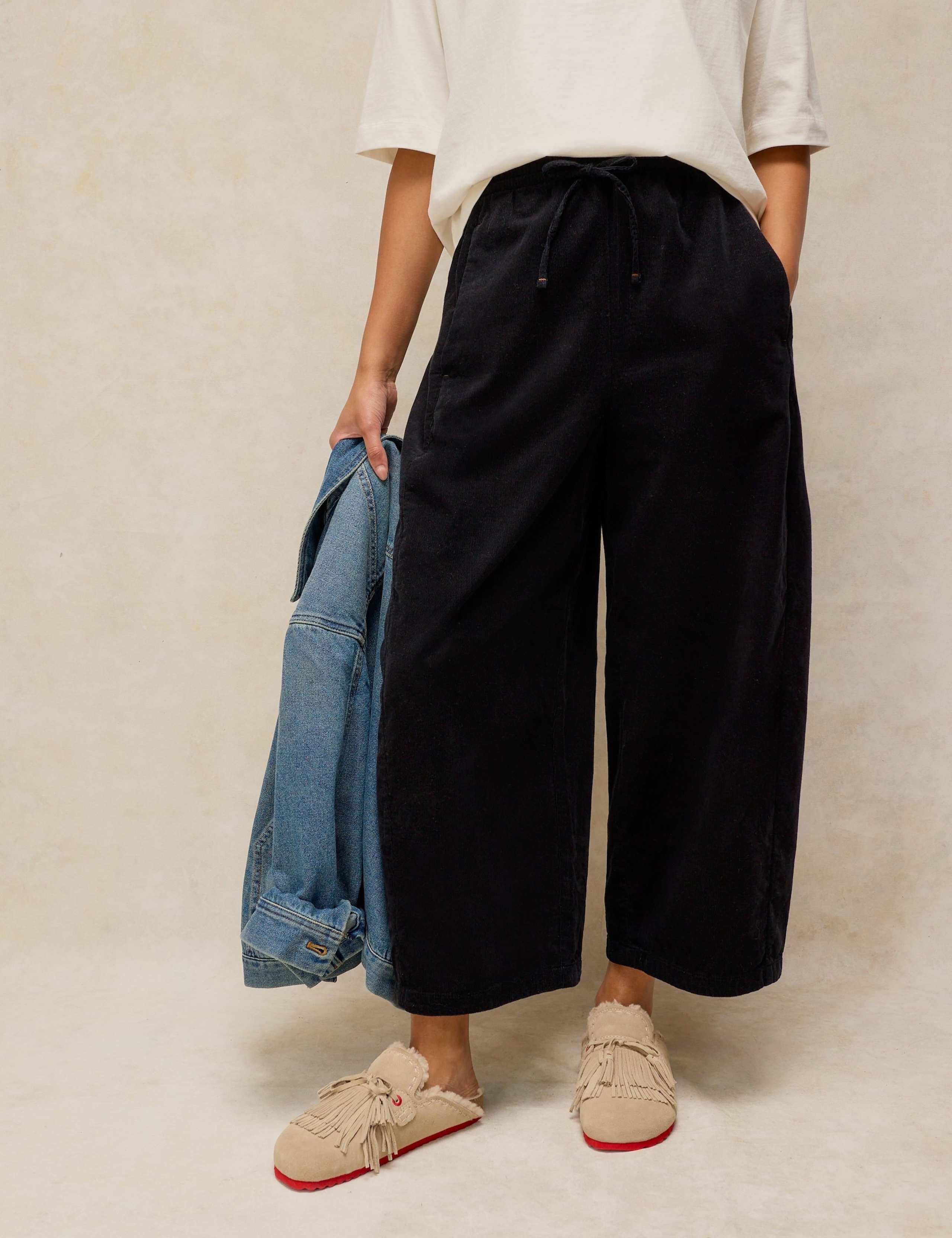 Cord Elasticated Waist Wide Leg Trousers