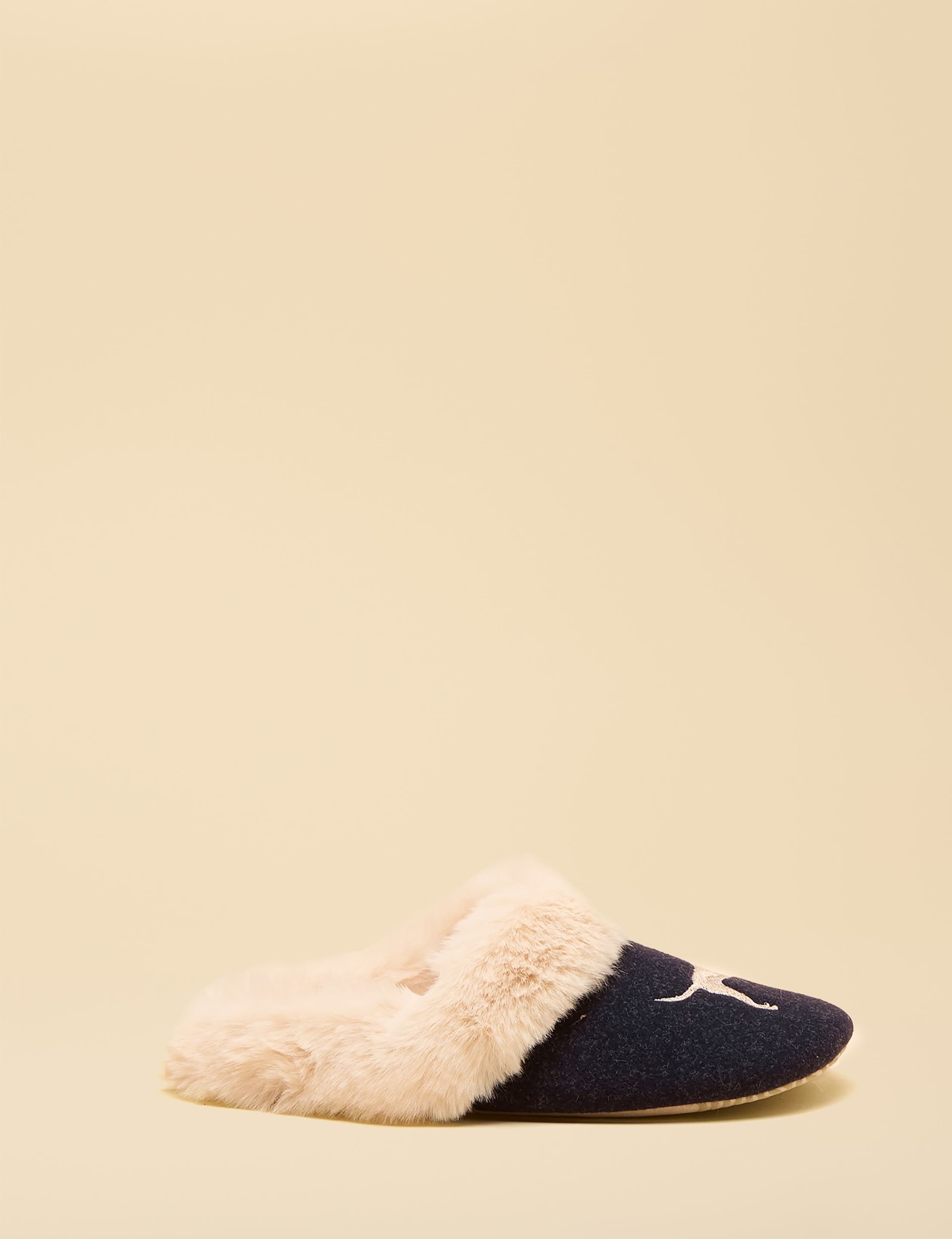 Dog Faux Fur Lined Round Toe Mule Slippers