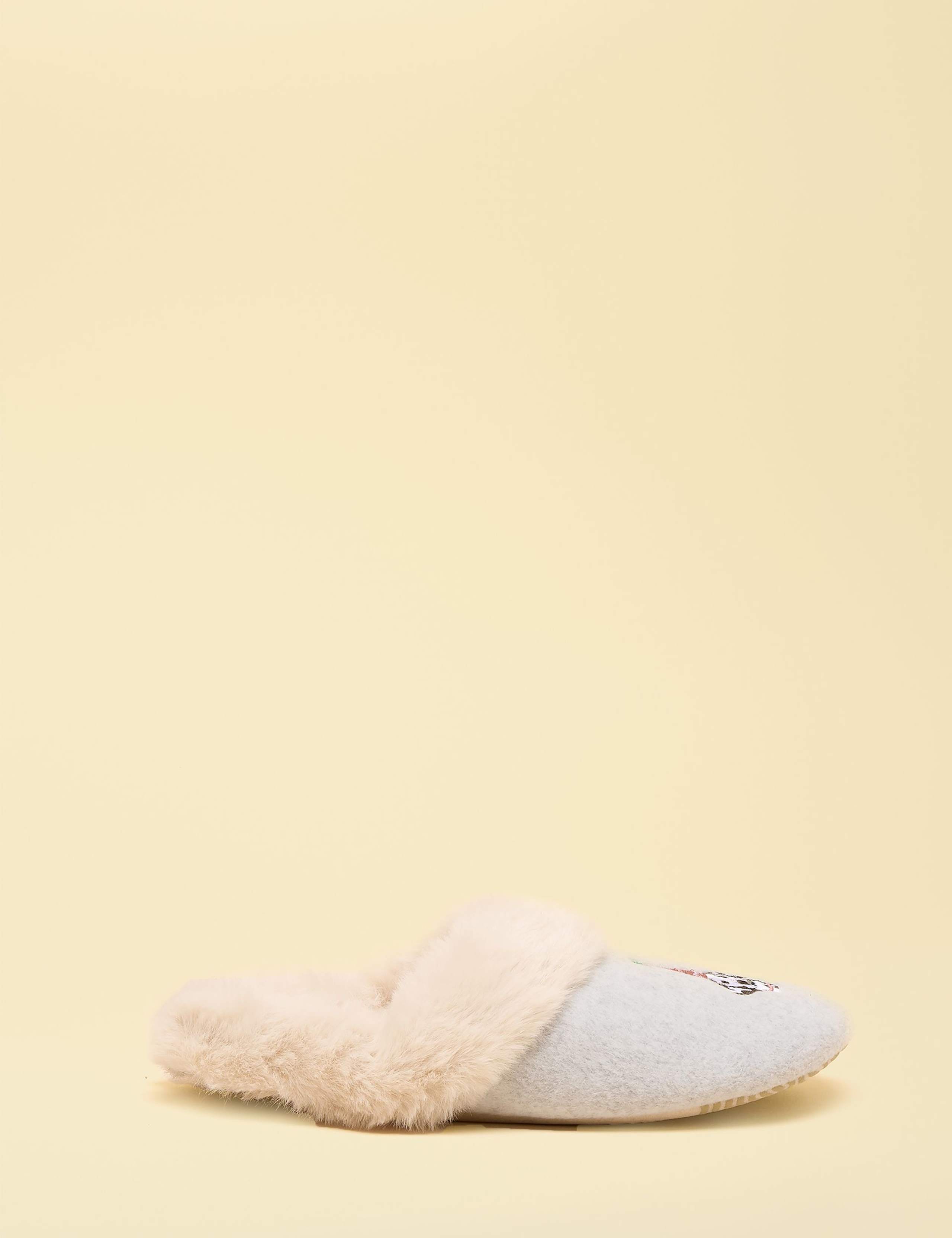 Dog Faux Fur Lined Round Toe Mule Slippers