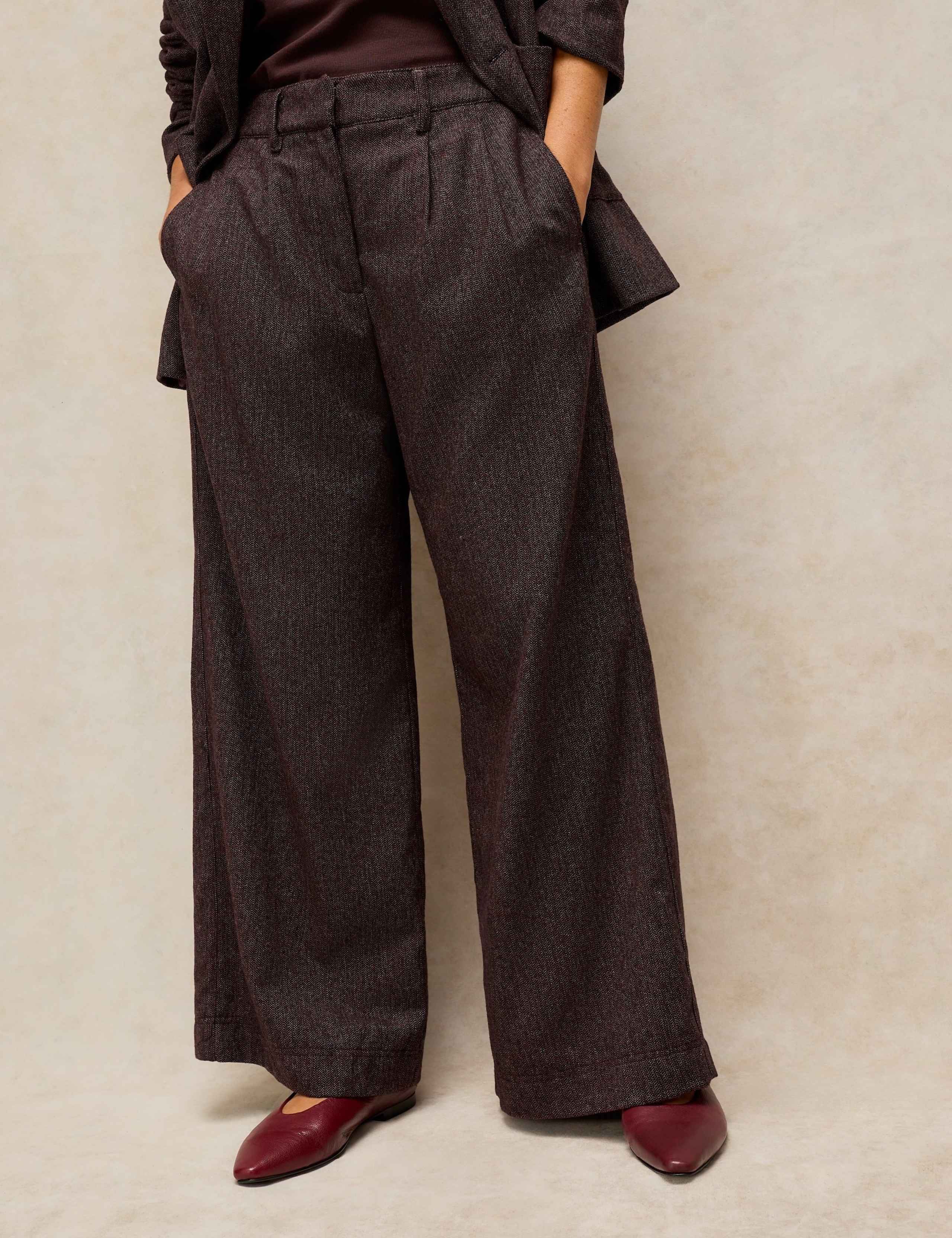Wool Blend Tweed Wide Leg Trousers