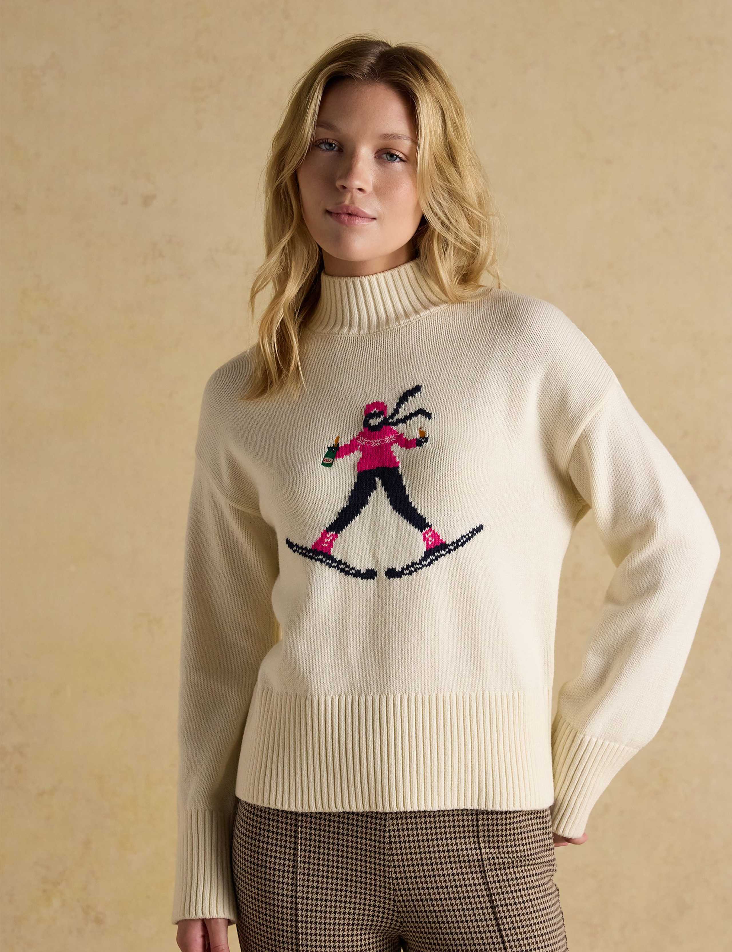 Cotton Rich Skier High Neck Jumper with Wool