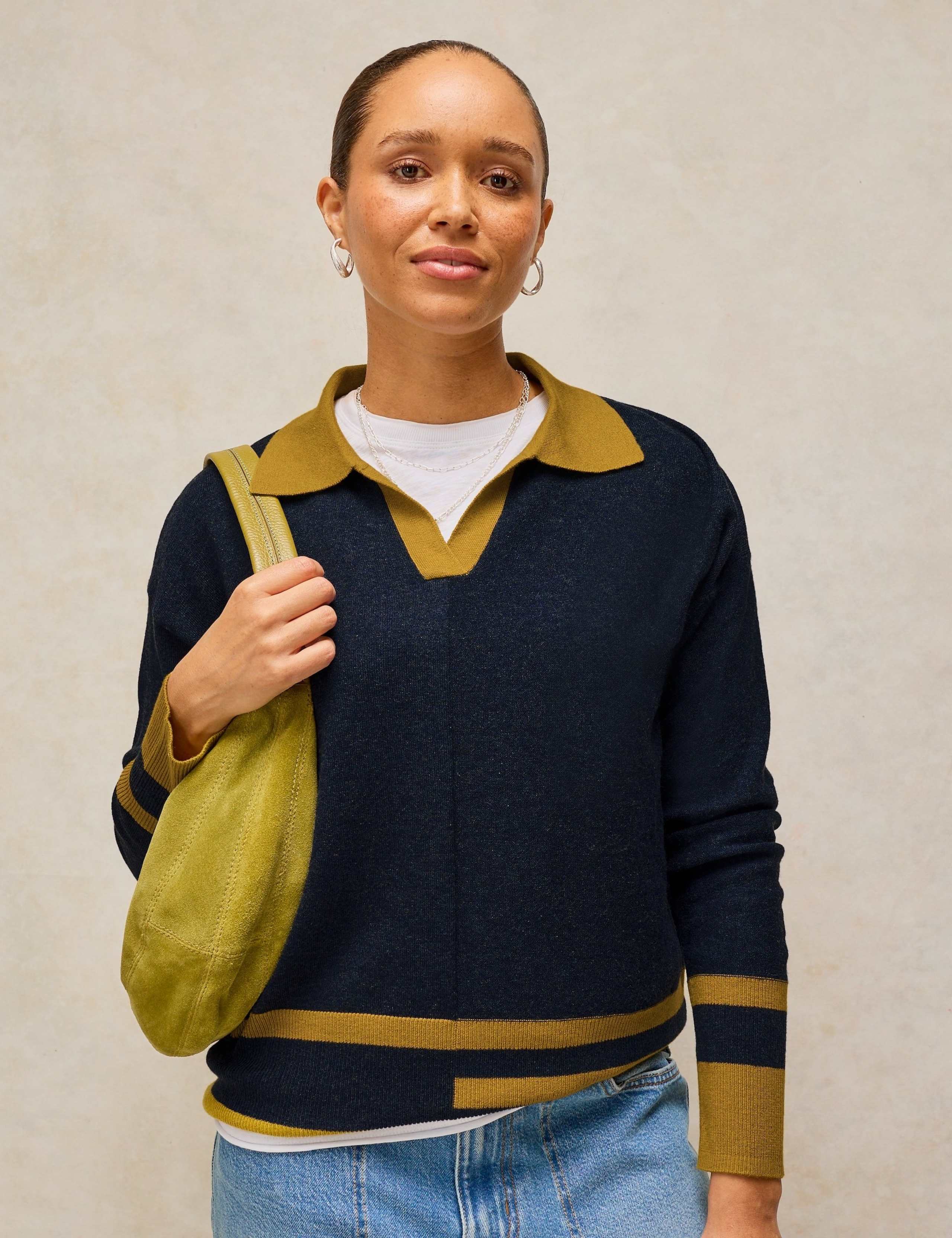 Cotton with Merino Wool Collared Jumper