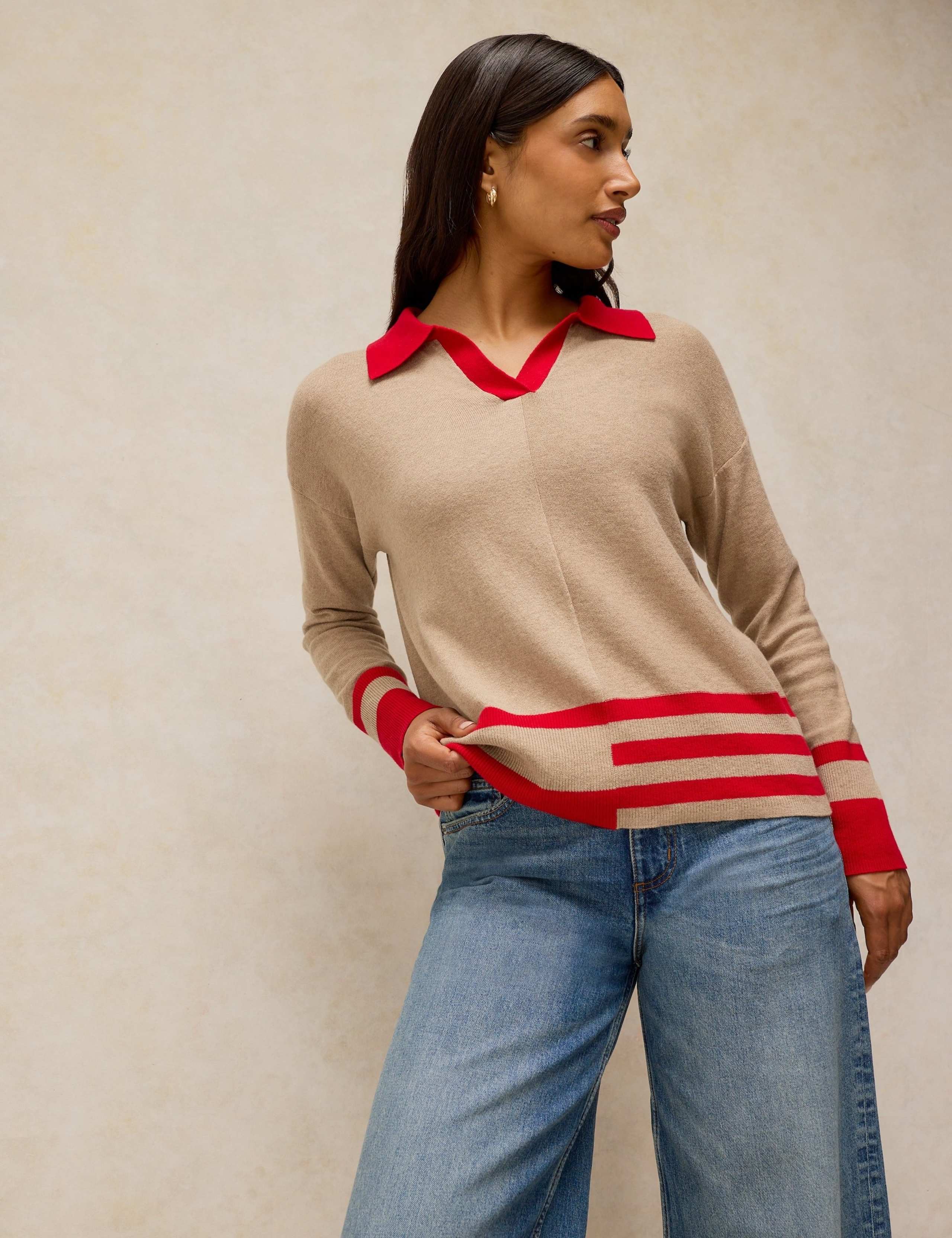 Cotton with Merino Wool Collared Jumper