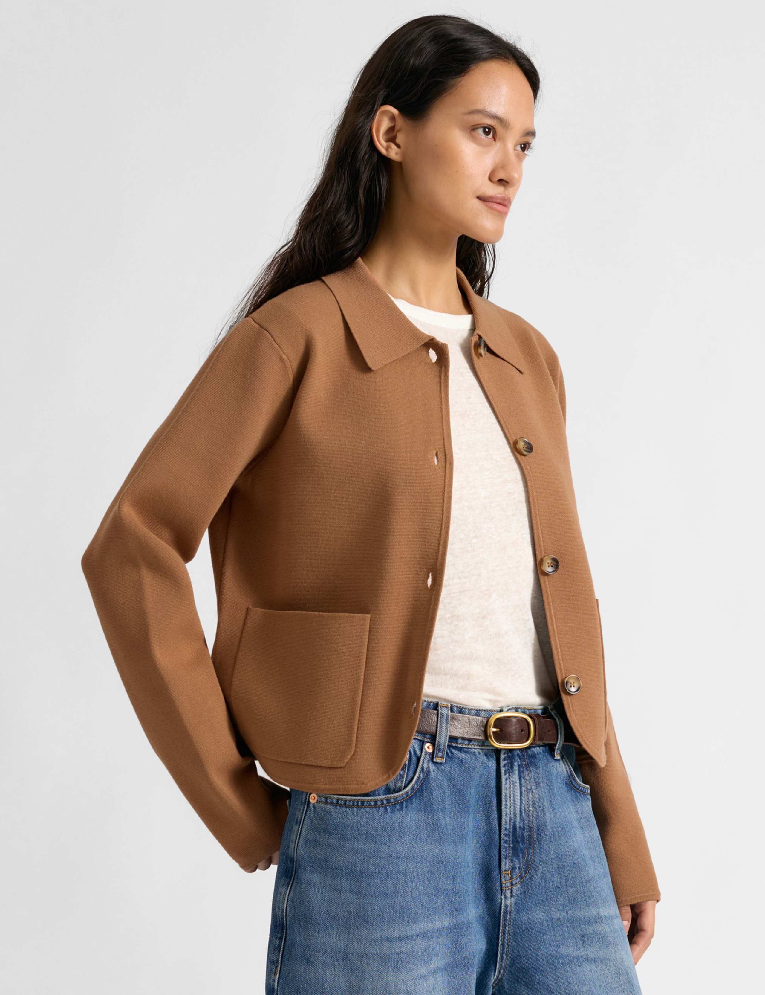 Collared Short Knitted Jacket