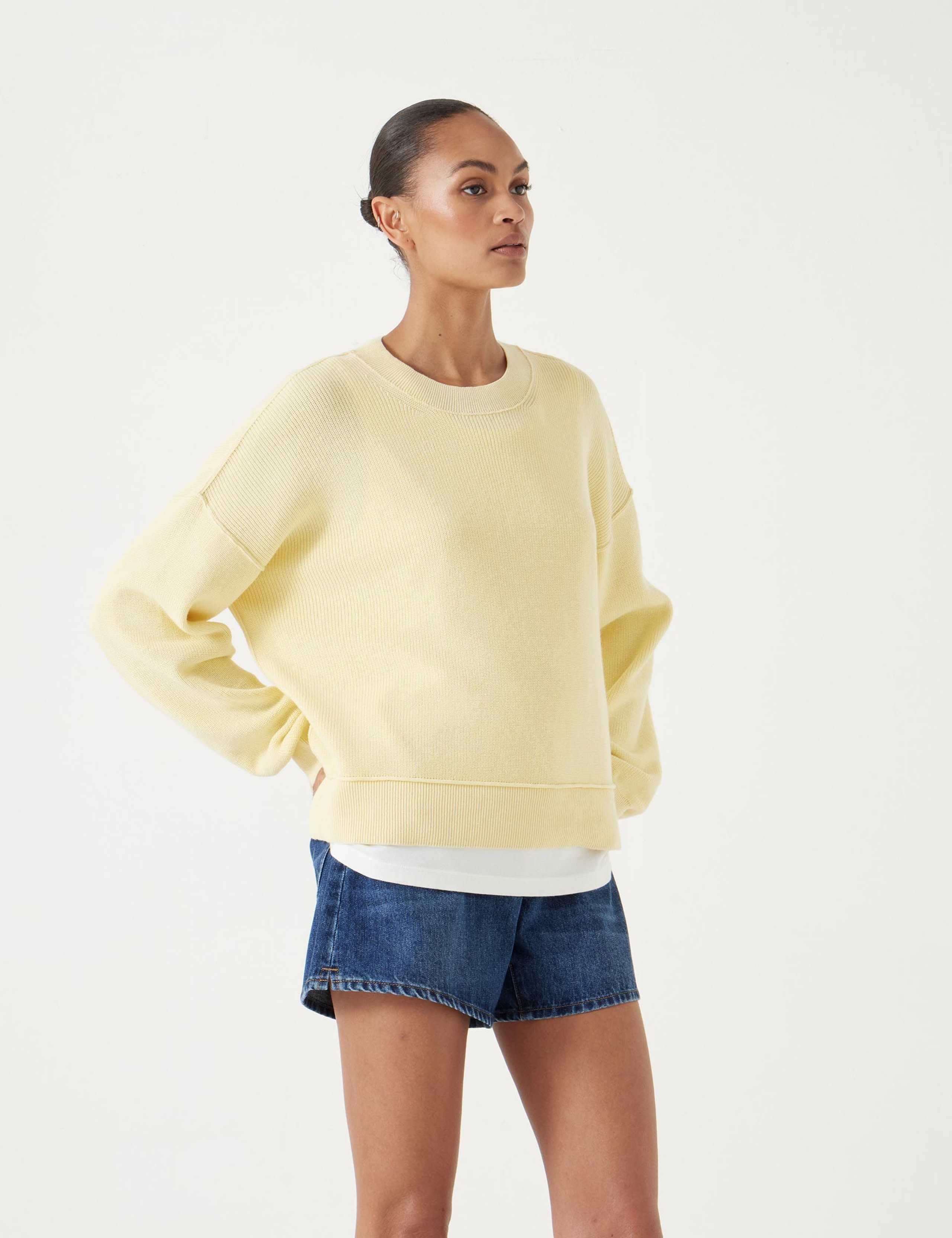 Pure Cotton Ribbed Textured Crew Neck Jumper