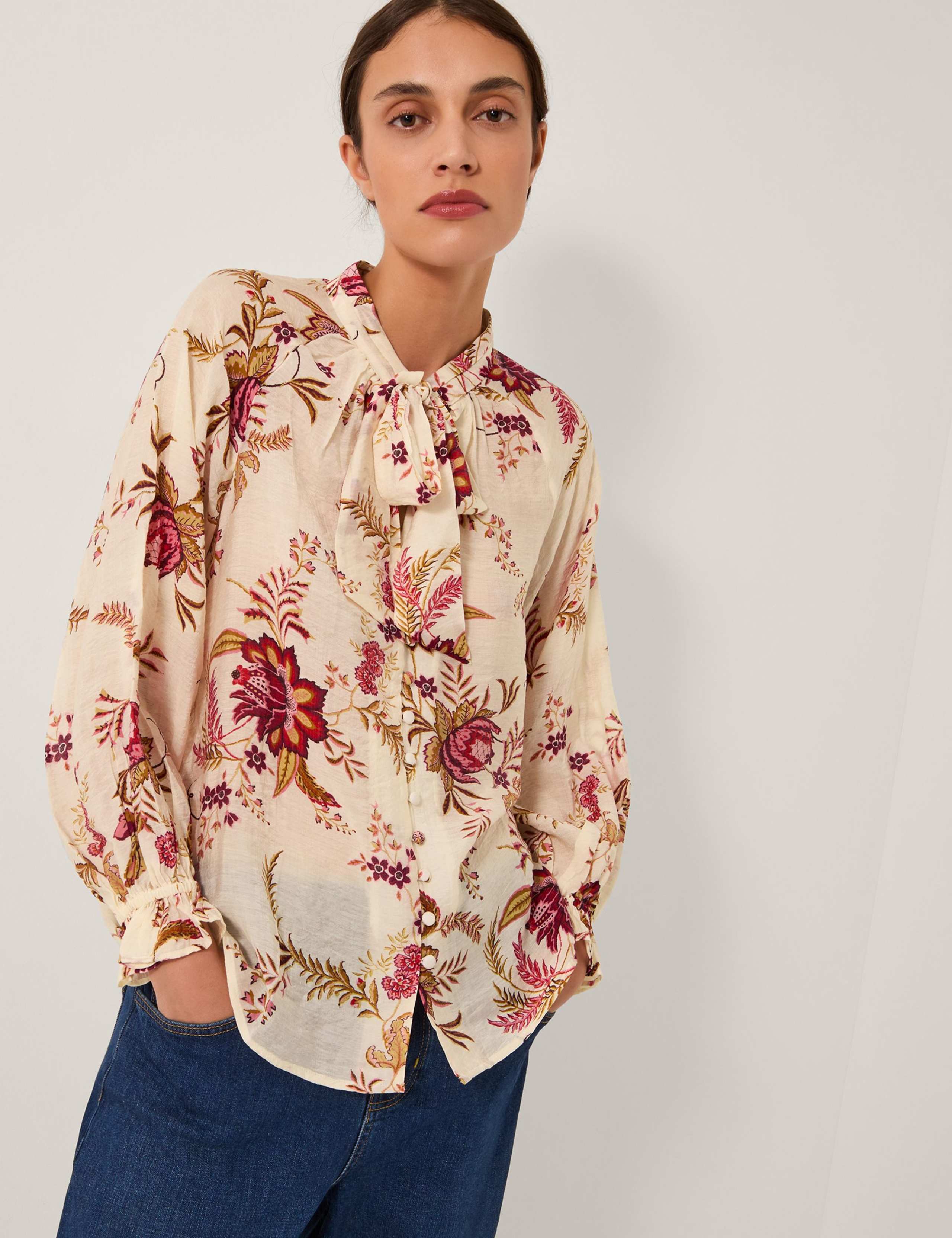 Floral Tie Neck Printed Blouse