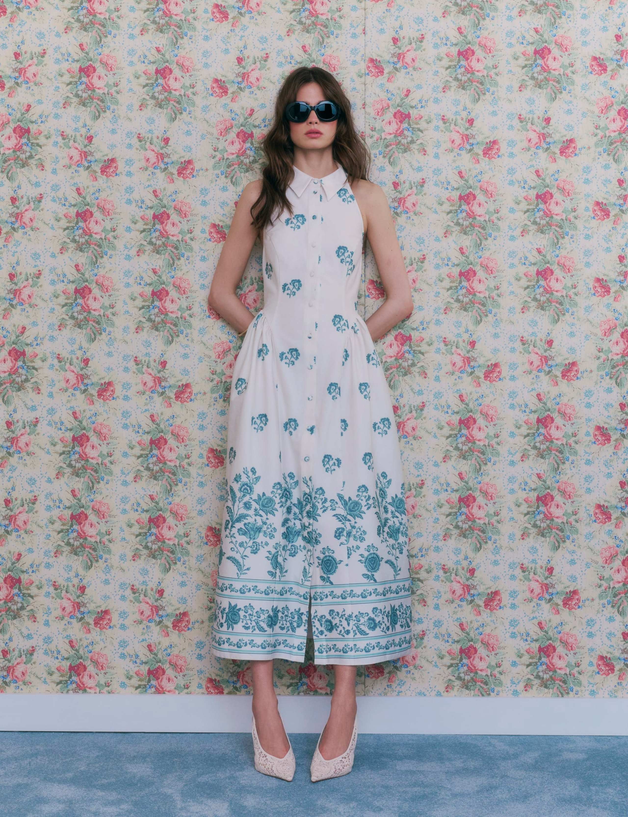 Floral Halter Neck Midaxi Shirt Dress
