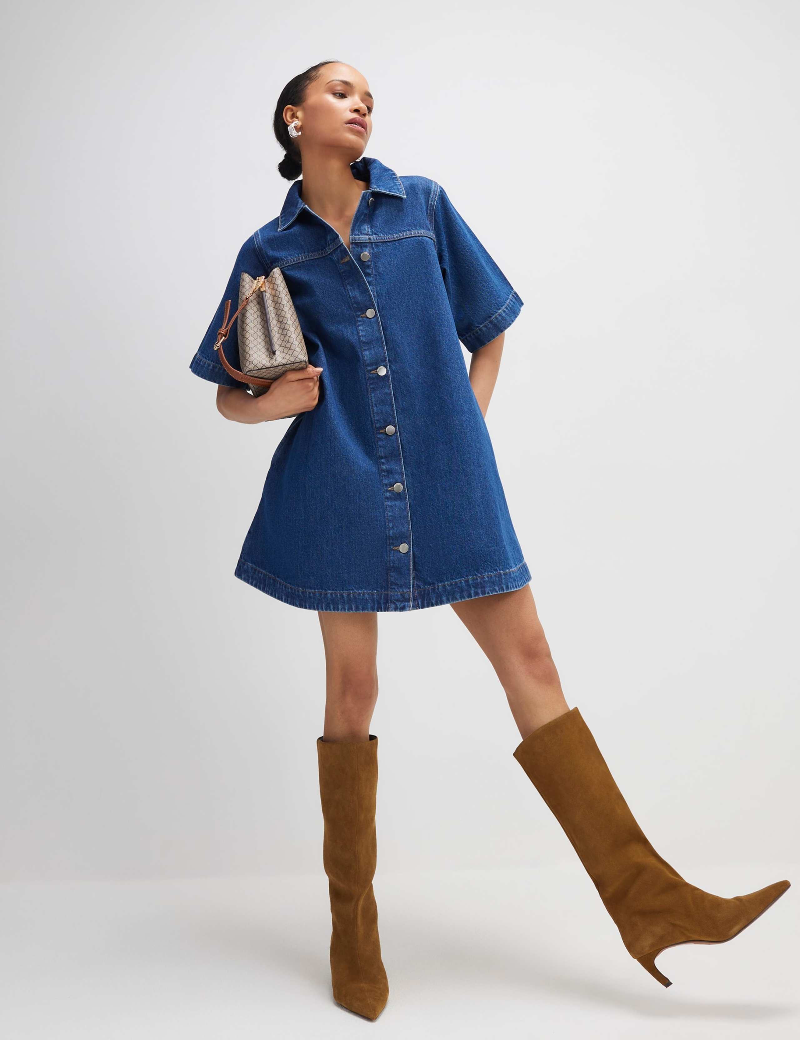 Denim Button Through Mini Shirt Dress