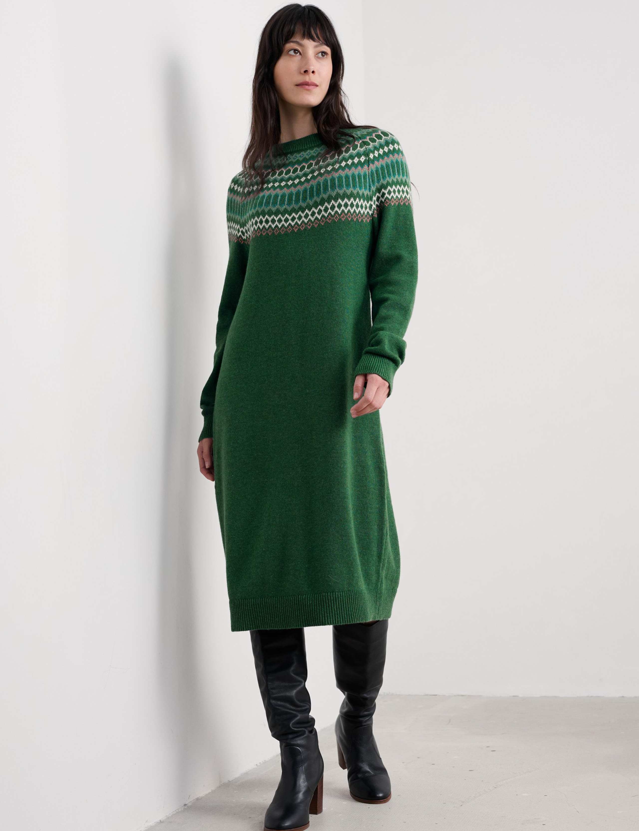 Cotton Blend Shoulder Yoke Midi Jumper Dress