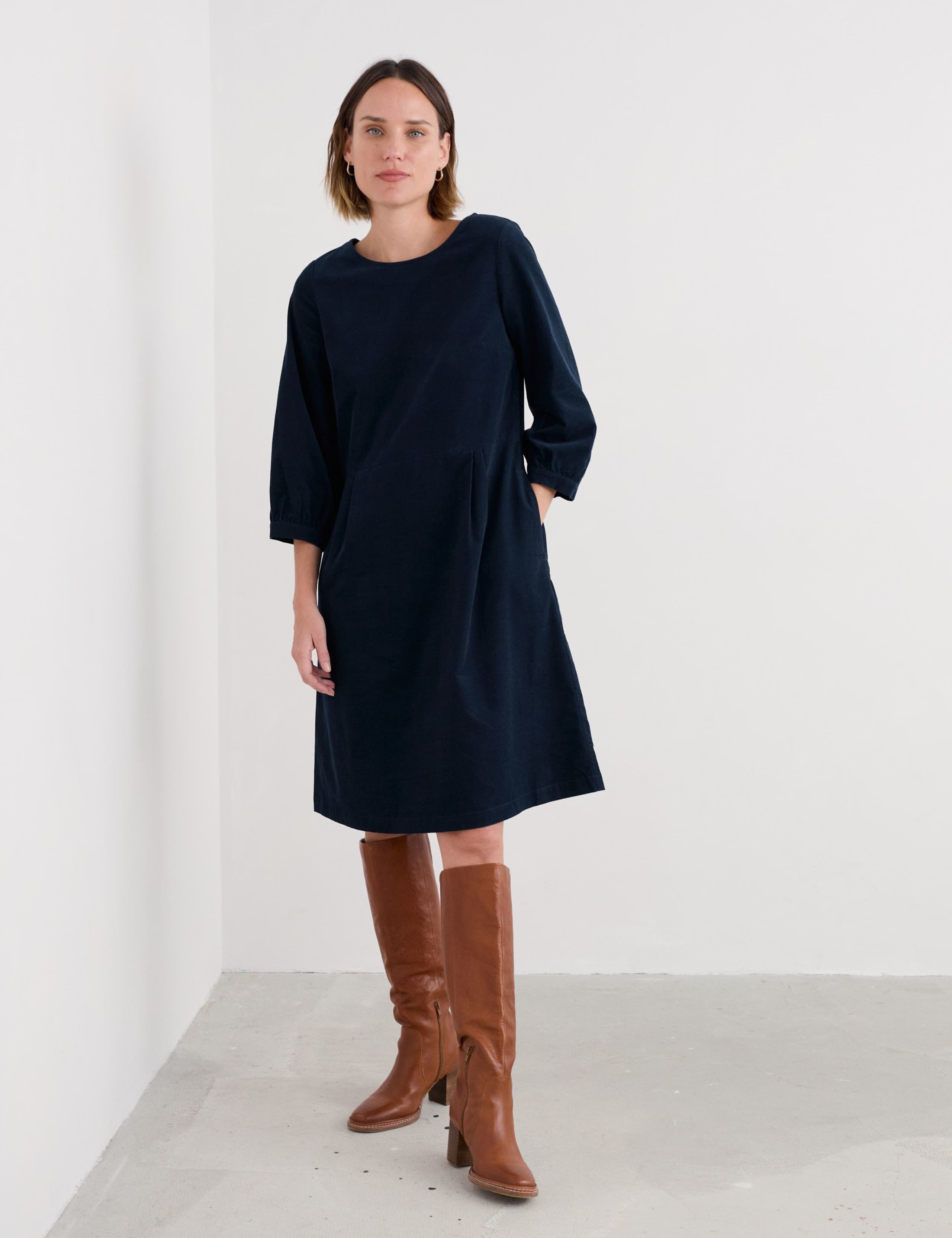 Pure Cotton Knee Length Waisted Dress