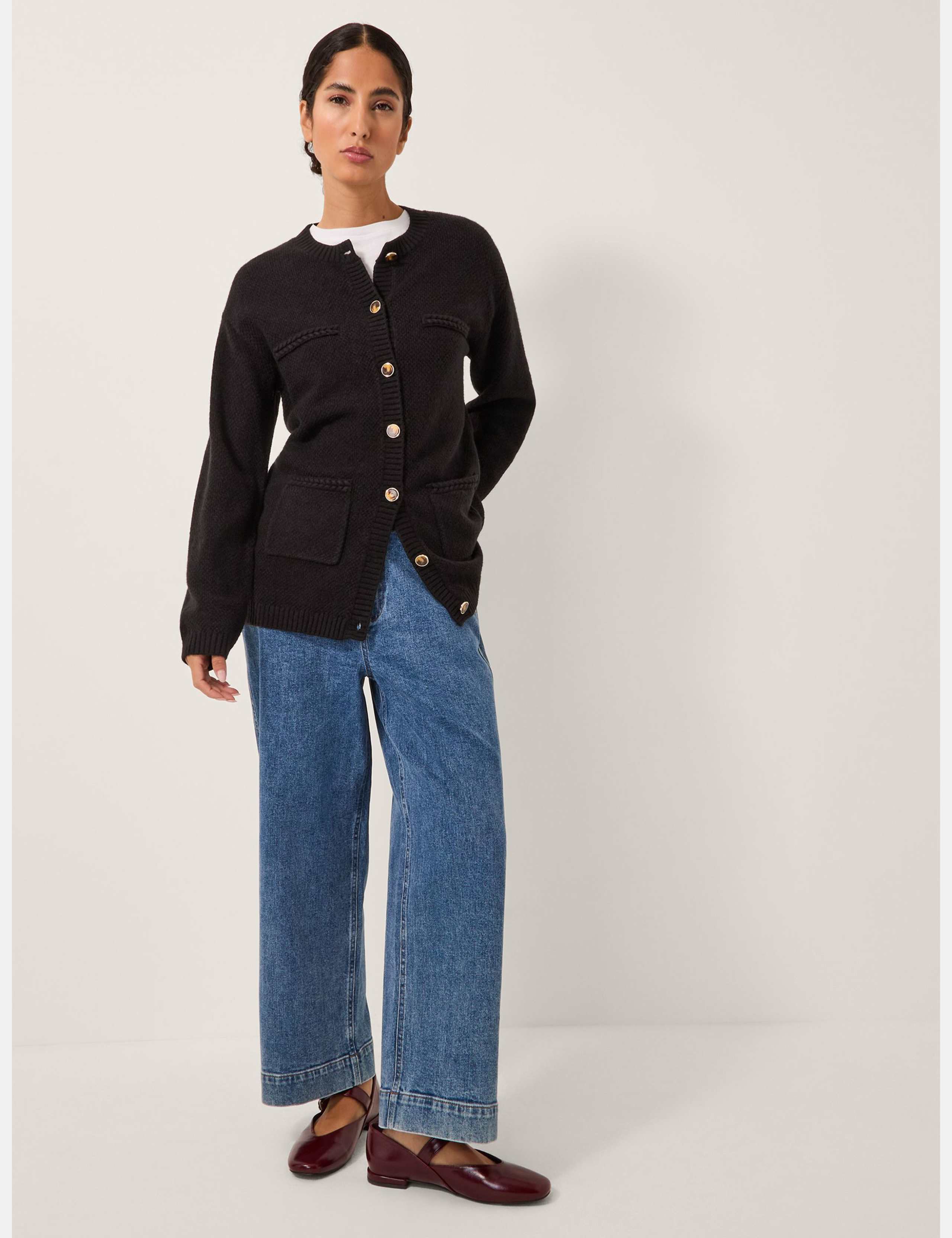 Textured Crew Neck Cardigan